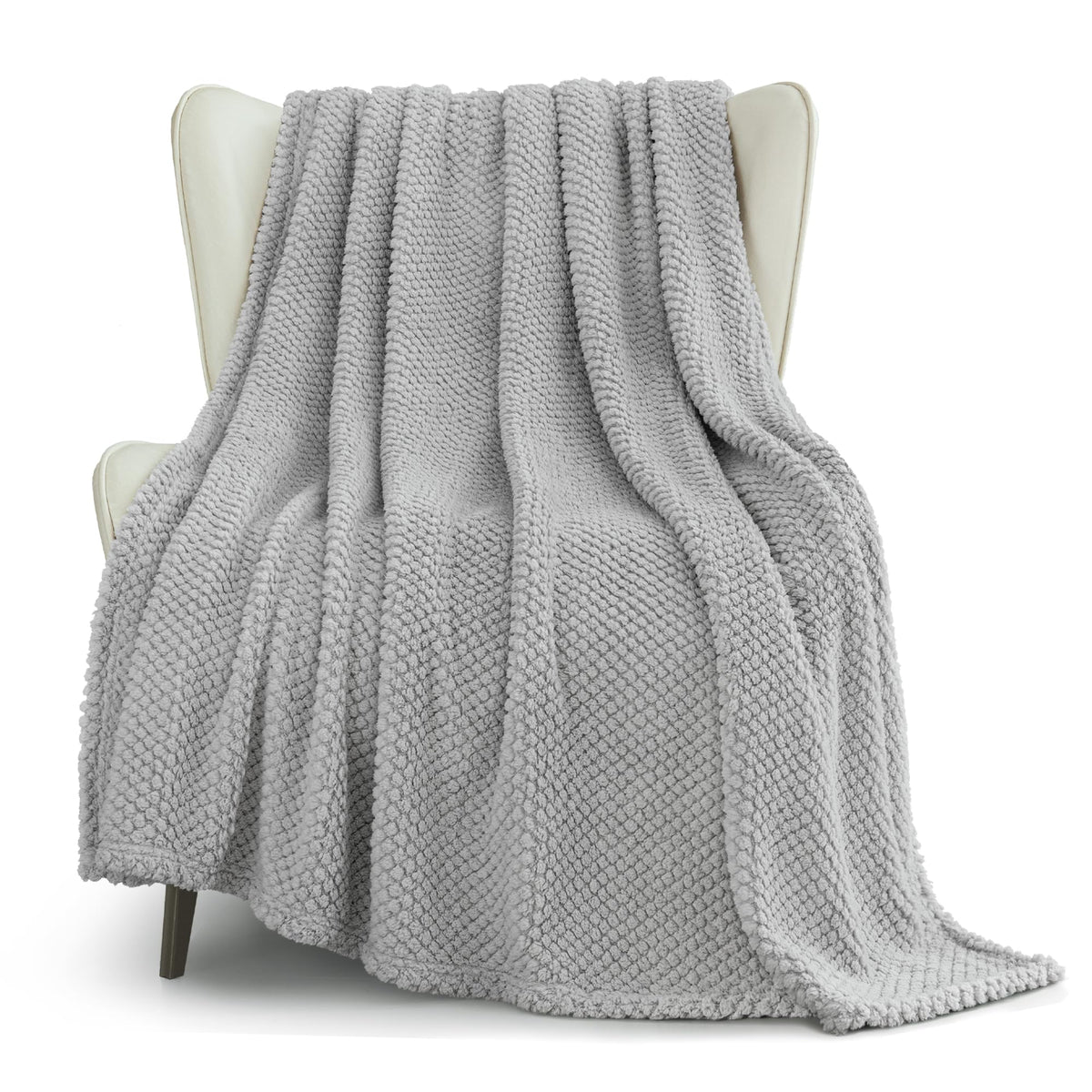 Whale Flotilla Extra Large Fuzzy Fleece Throw Blanket for Couch, 50x70 Inch Fluffy Warm Soft Jacquard Blankets for All Season, Lightweight and Cozy, Ivory