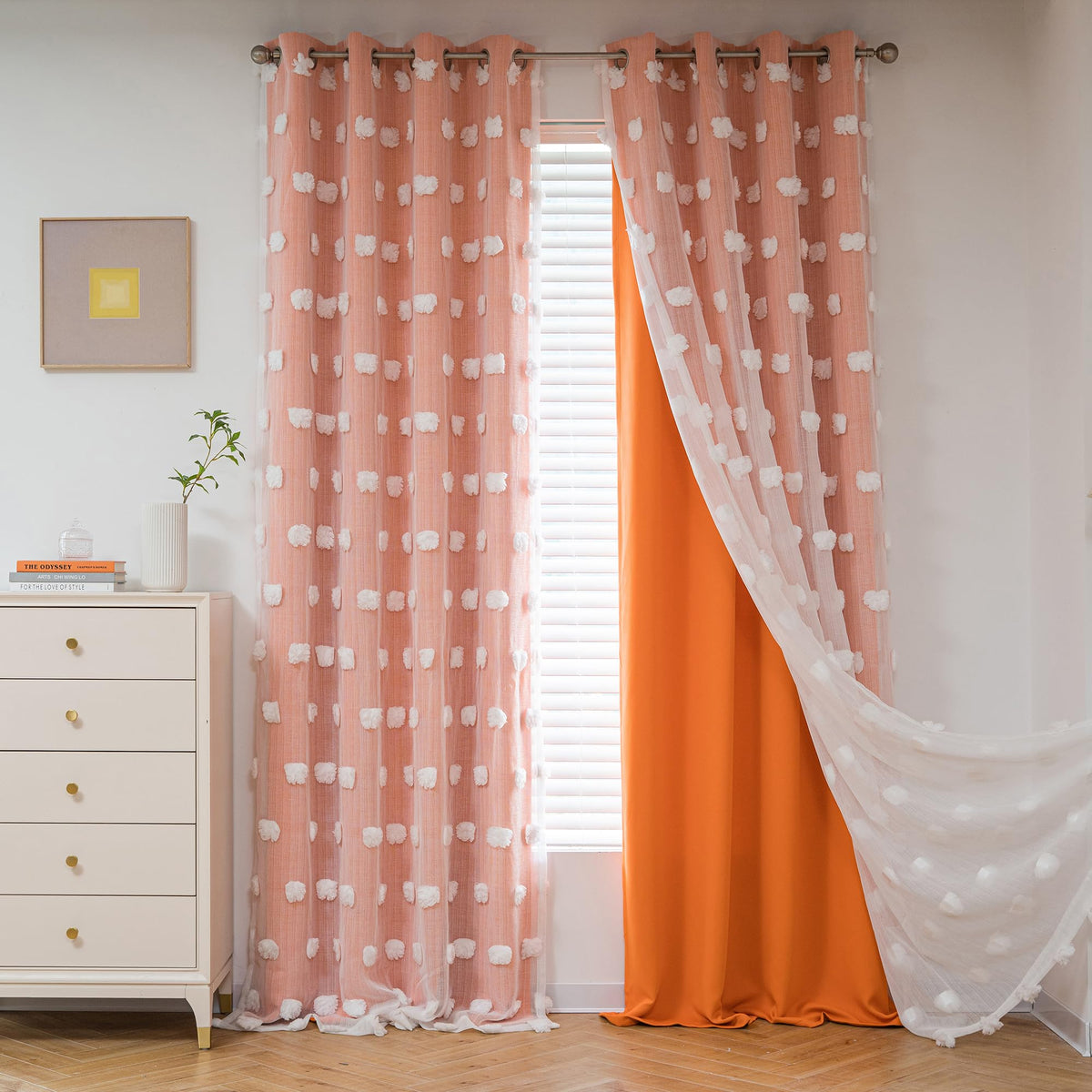 MYSKY HOME Beige Boho Curtains for Living Room 84 Inches Long Blackout Bohemian Curtains 2 Panels Beige Pom Pom Sheer Thermal Insulated Rustic Grommet Privacy Room Darkening Window Drapes 52" x 84"