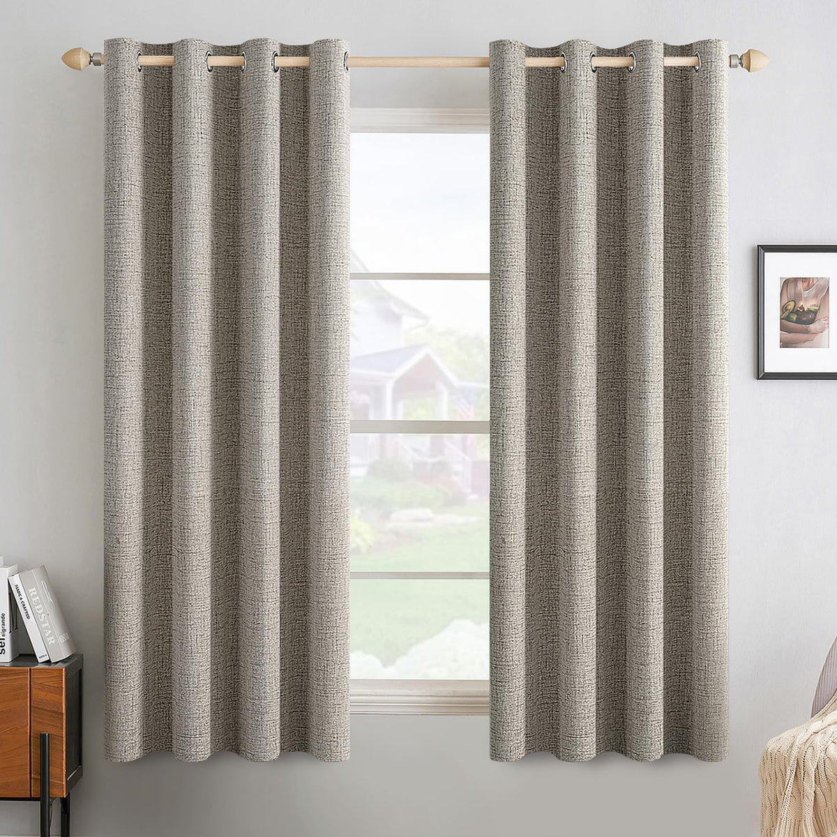 MIULEE 100% Blackout Linen Curtains for Bedroom 52x84 Inches Dusty Blue
