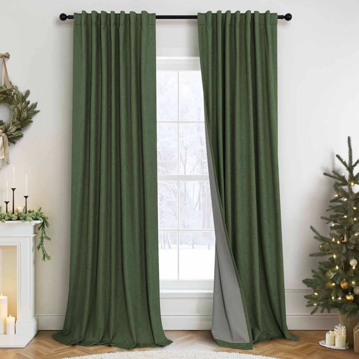 100% Blackout Curtains 84 Inch Length 2 Panels Set Neutral Boho Linen Farmhouse for Bedroom Windows Living Room Darkening Thermal Insulated Drapes Natural Cream Ivory 7ft Long Back Tab Pleated Pocket
