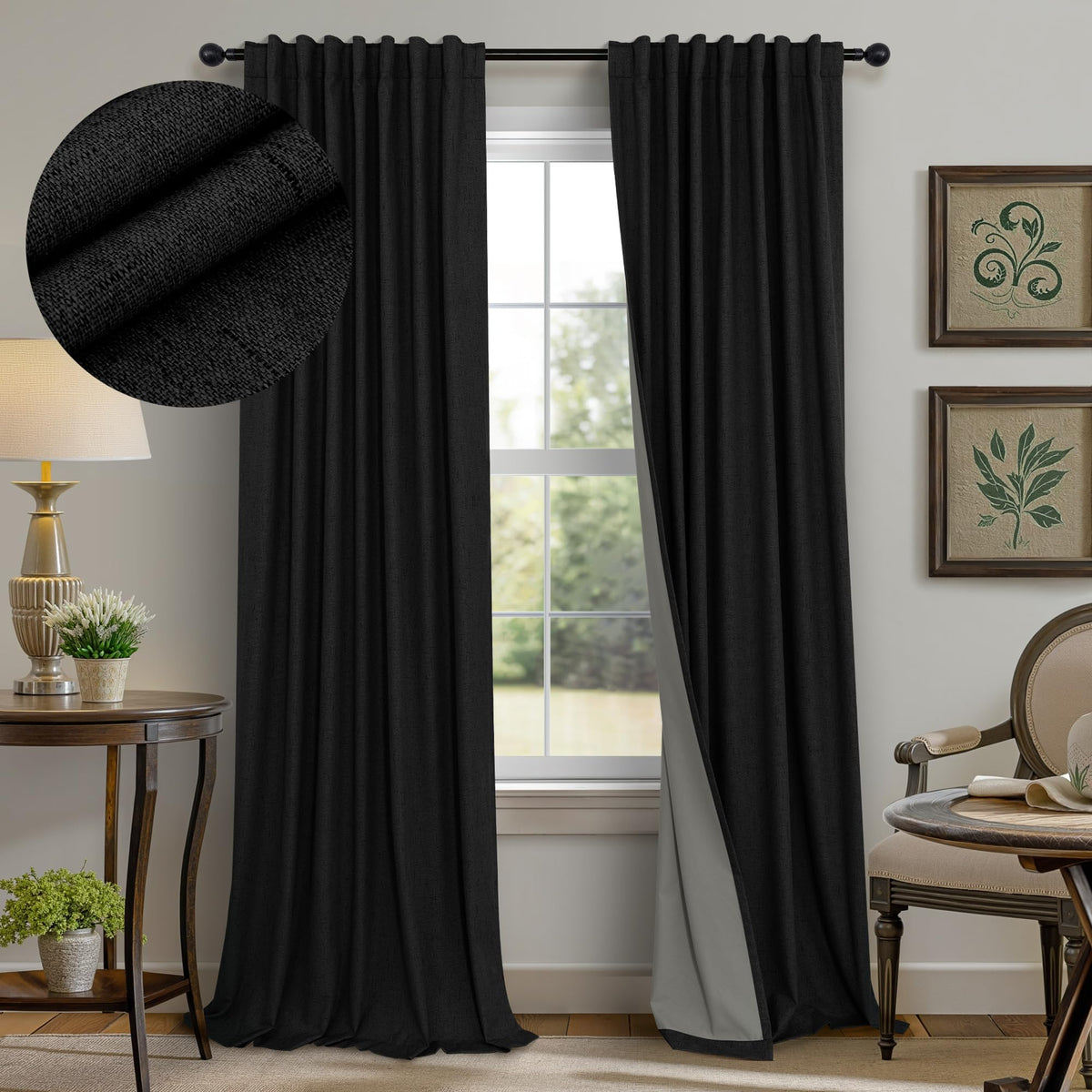 100% Blackout Curtains 84 Inch Length 2 Panels Set Neutral Boho Linen Farmhouse for Bedroom Windows Living Room Darkening Thermal Insulated Drapes Natural Cream Ivory 7ft Long Back Tab Pleated Pocket