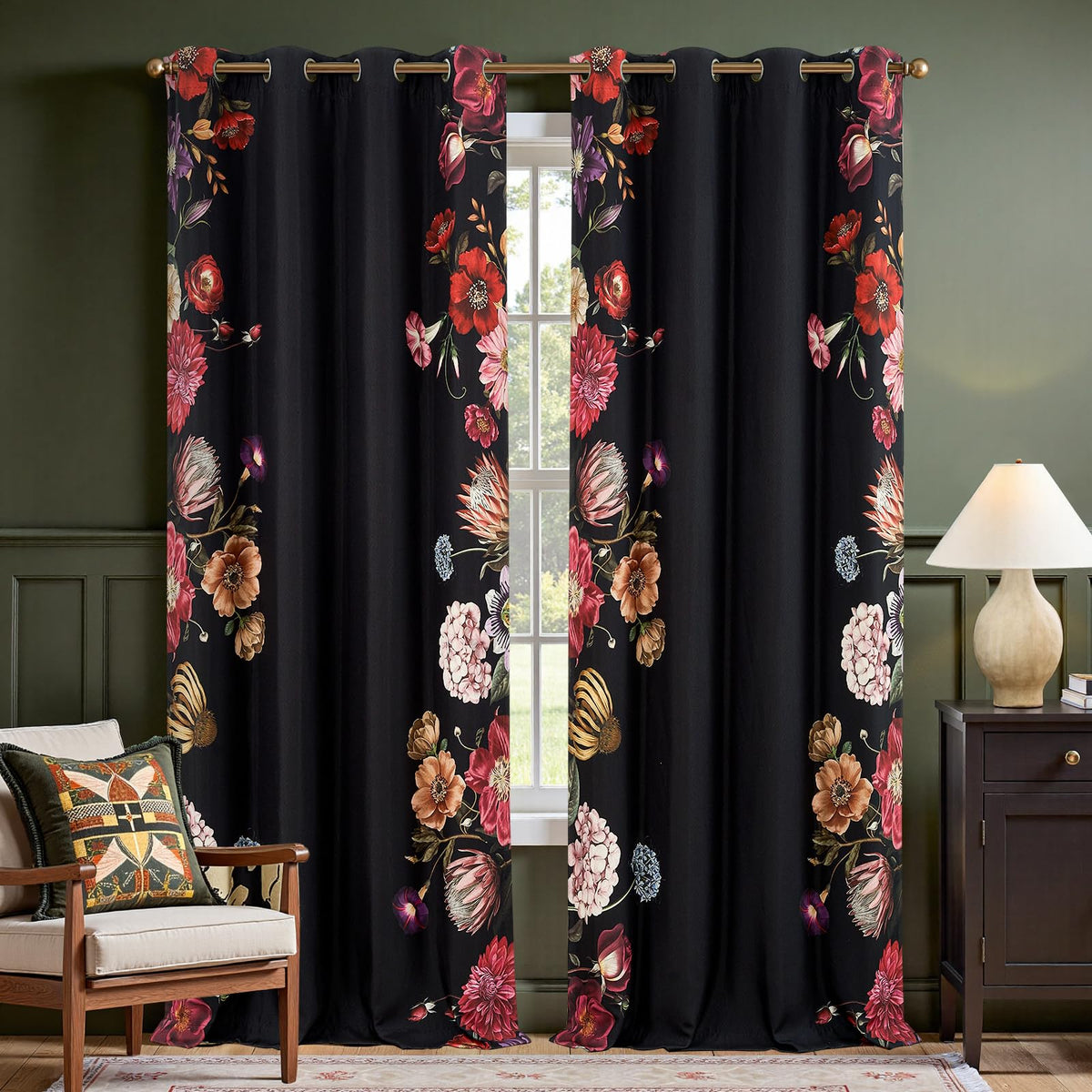 jinchan Beige Boho Floral Blackout Curtains 84 Inch Grommet 4 Panels