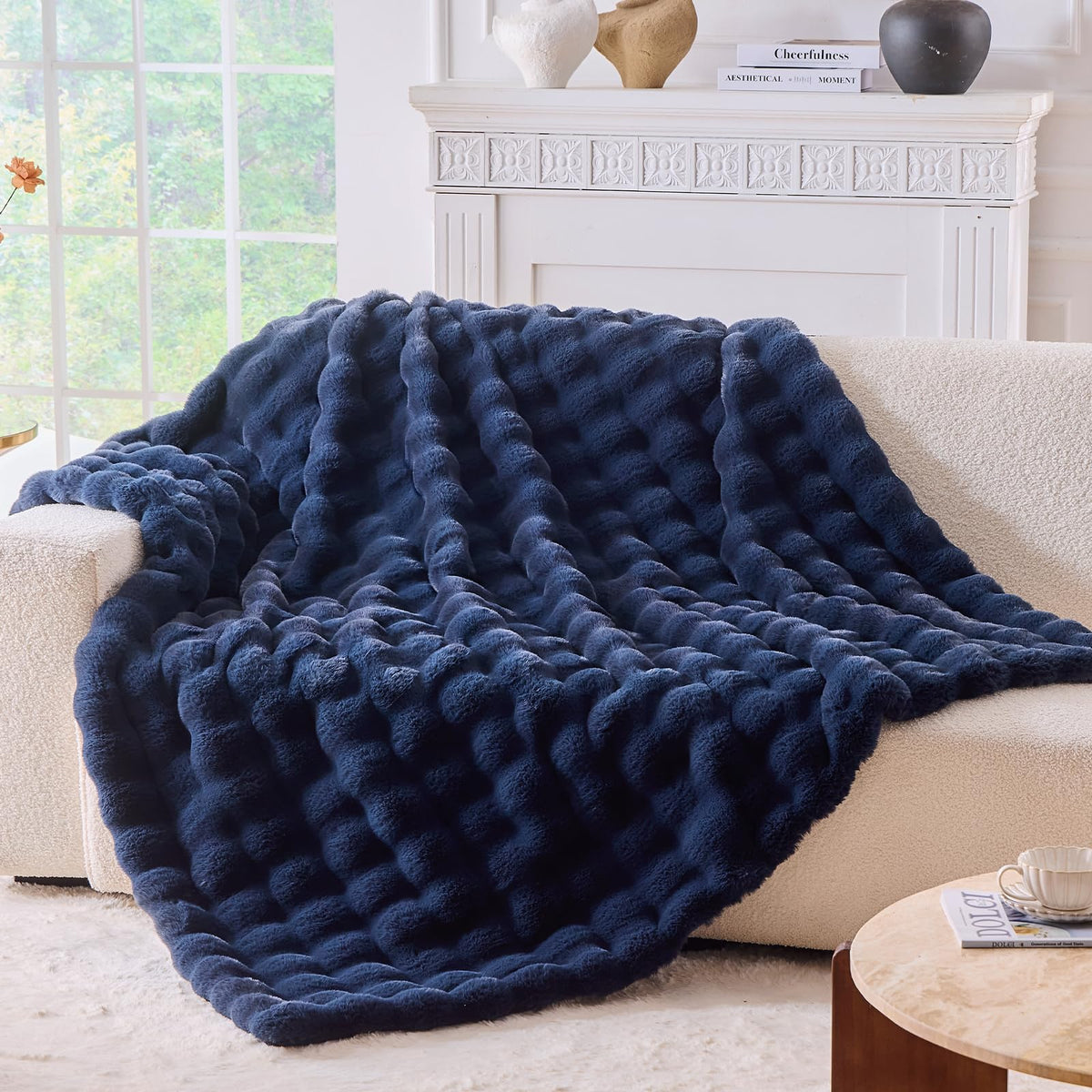 BENVWE Faux Fur Throw Blanket for Couch - Cozy Plush Fluffy Soft Thick Bubble Blanket for Living Room Home Decor - Mothers Day Birthday Gifts for Women, Cream White, 51" x 63"