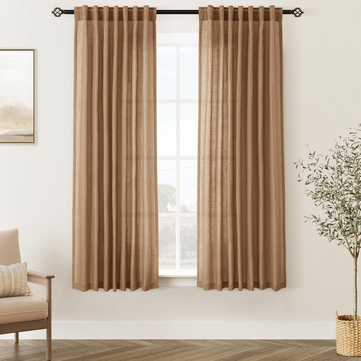 96 inch Long Linen Curtains 2 Panels for Living Room Back Tab Cream Ivory Light Filtering Semi Sheer Curtain 96 inches Long Boho Farmhouse Rustic Linen Drapes Floor to Ceiling Length 8 FT