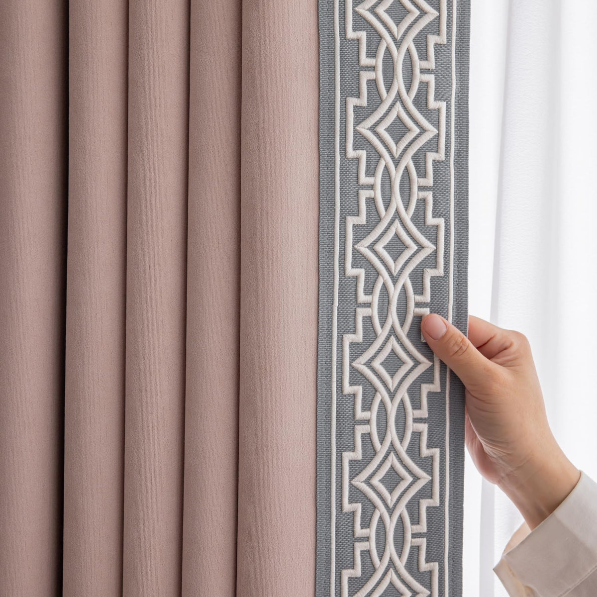 VisionaryHomeDesign Ivory Cream Cotton Blend Curtain Panels with Trim Design, Pinch Pleat Curtains, Blackout Curtains for Sliding Patio Doors Bedroom (Set of 2) (52W x 96L)