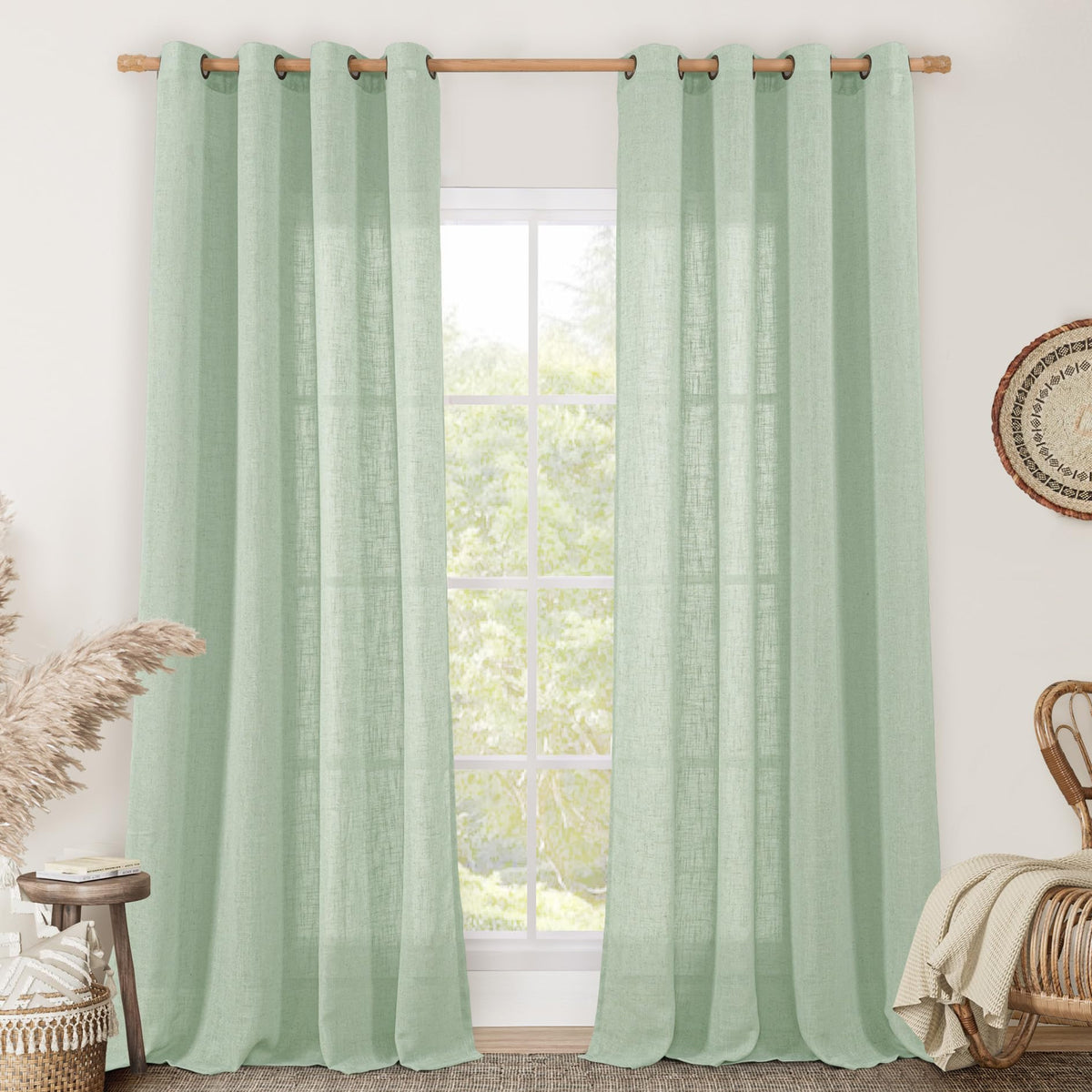 LAMIT Cream Ivory Linen Semi Sheer Curtains 84 inch Length for Bedroom