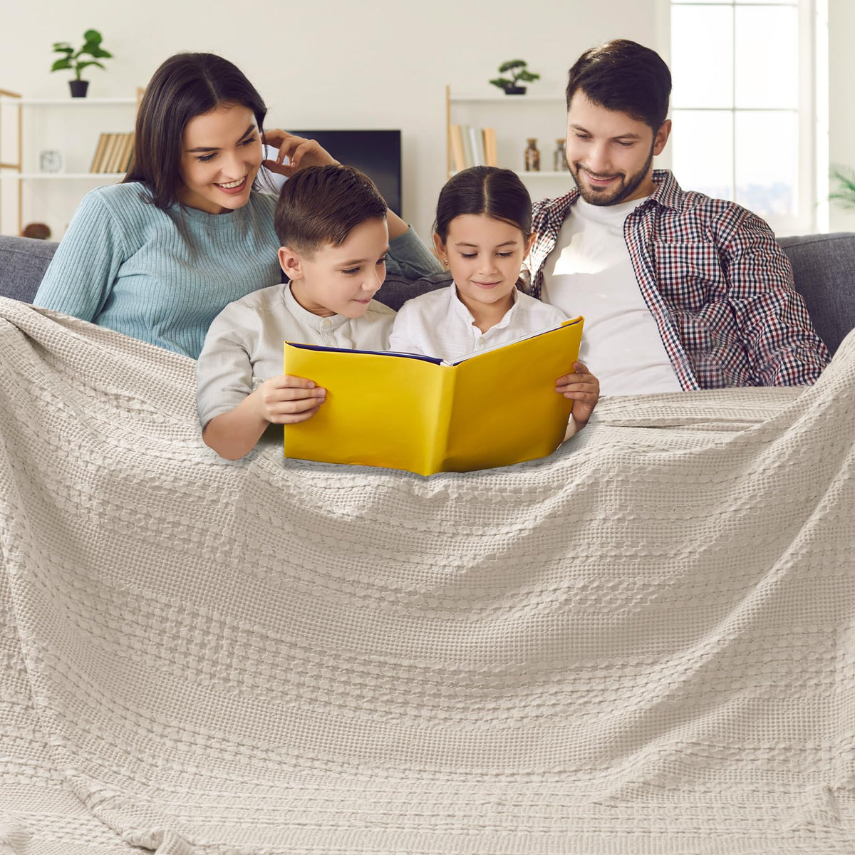 PHF Lightweight 100% Cotton Waffle Throw Blanket for Couch, Light Taupe