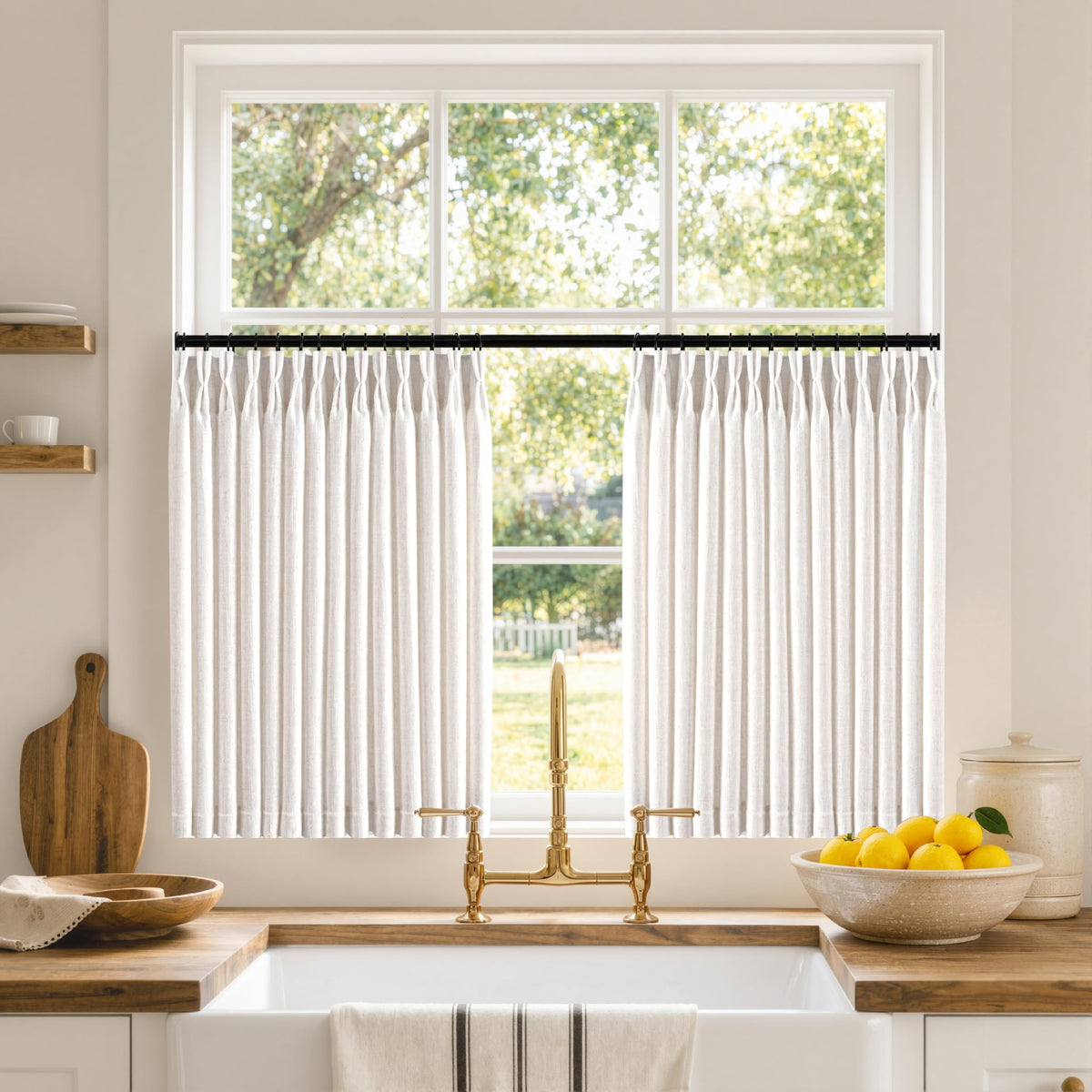 MIULEE Pinch Pleated Linen Curtains 96 Inches Long Beige White 2 Panels