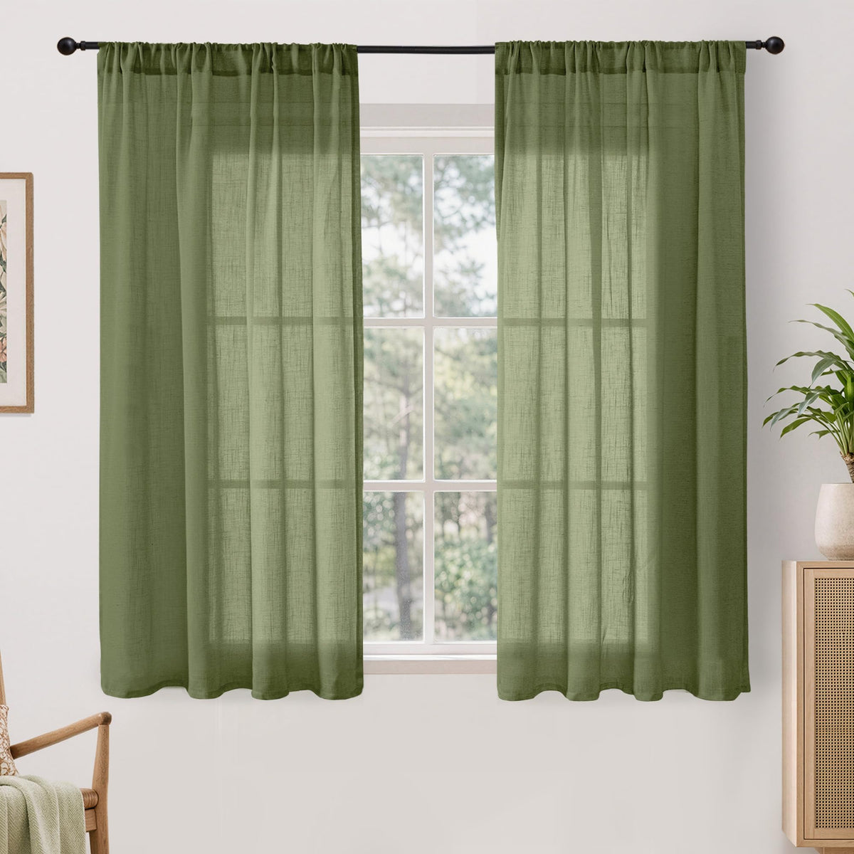BGment Tan Linen Curtains 84 Inch Length 2 Panels Burlap Semi Sheer Drapes