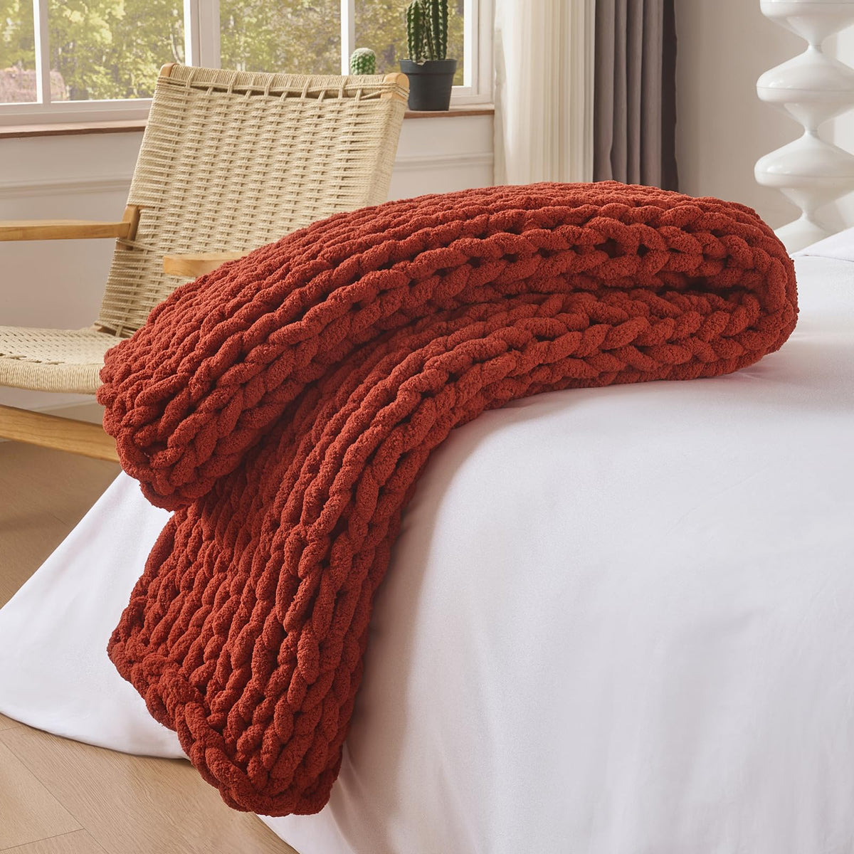 Bigacogo Chunky Knit Throw Blanket for Couch, 40x60 inches, Beige