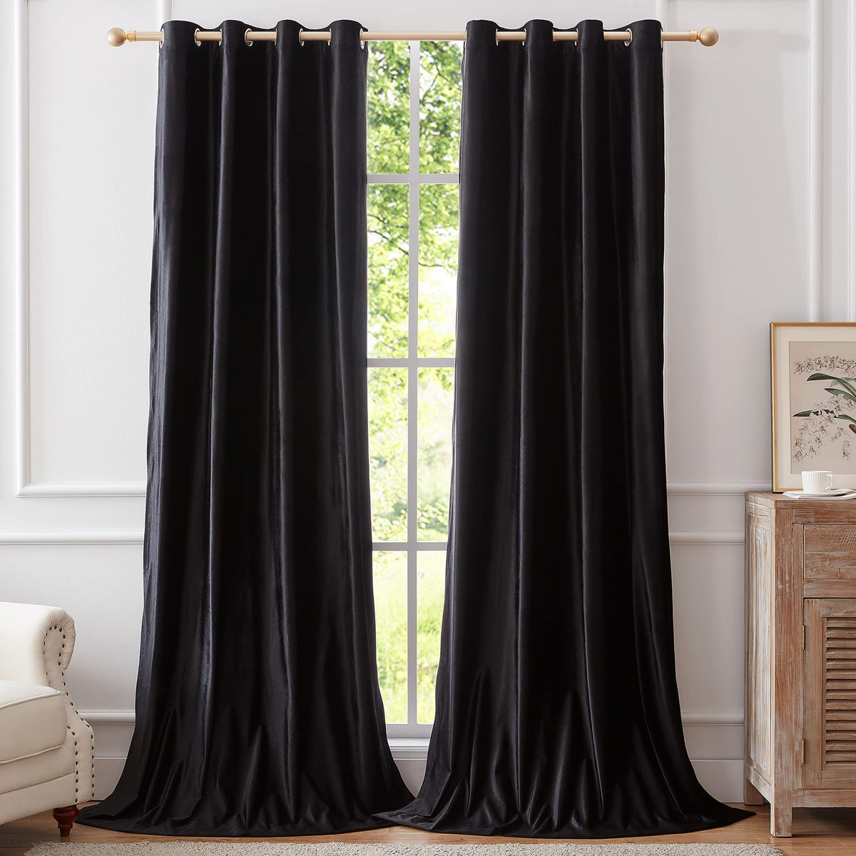 BULBUL Velvet Gold Grommet Blackout Curtains 84 inch Length for Living Room