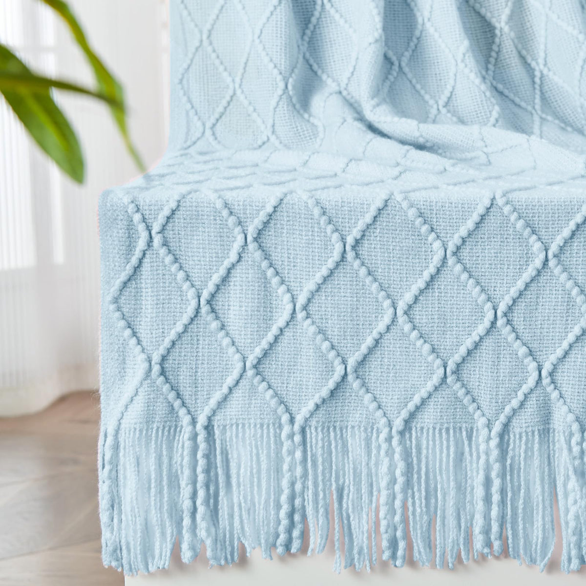 inhand Off White Knitted Throw Blanket for Couch and Bed, 50"x60"