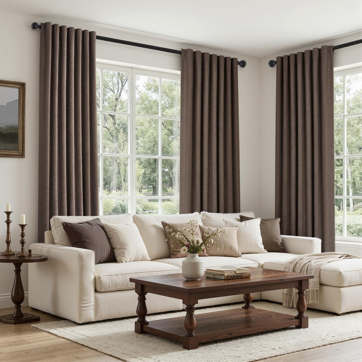 Topfinel Linen Blackout Curtains 96 Inch Long, Boho Farmhouse Ivory Birch Viral Drapes Pinch Pleated Curtains with Hooks for Living Room, Neutral 8 FT Back Tab Bedroom Curtains 52" X 96" 2 Panels