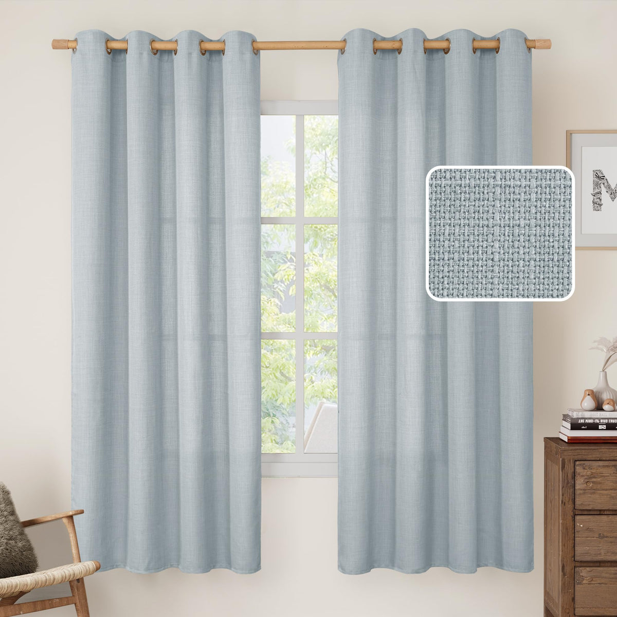 LAMIT Cream Ivory Linen Semi Sheer Curtains 84 inch Length for Bedroom