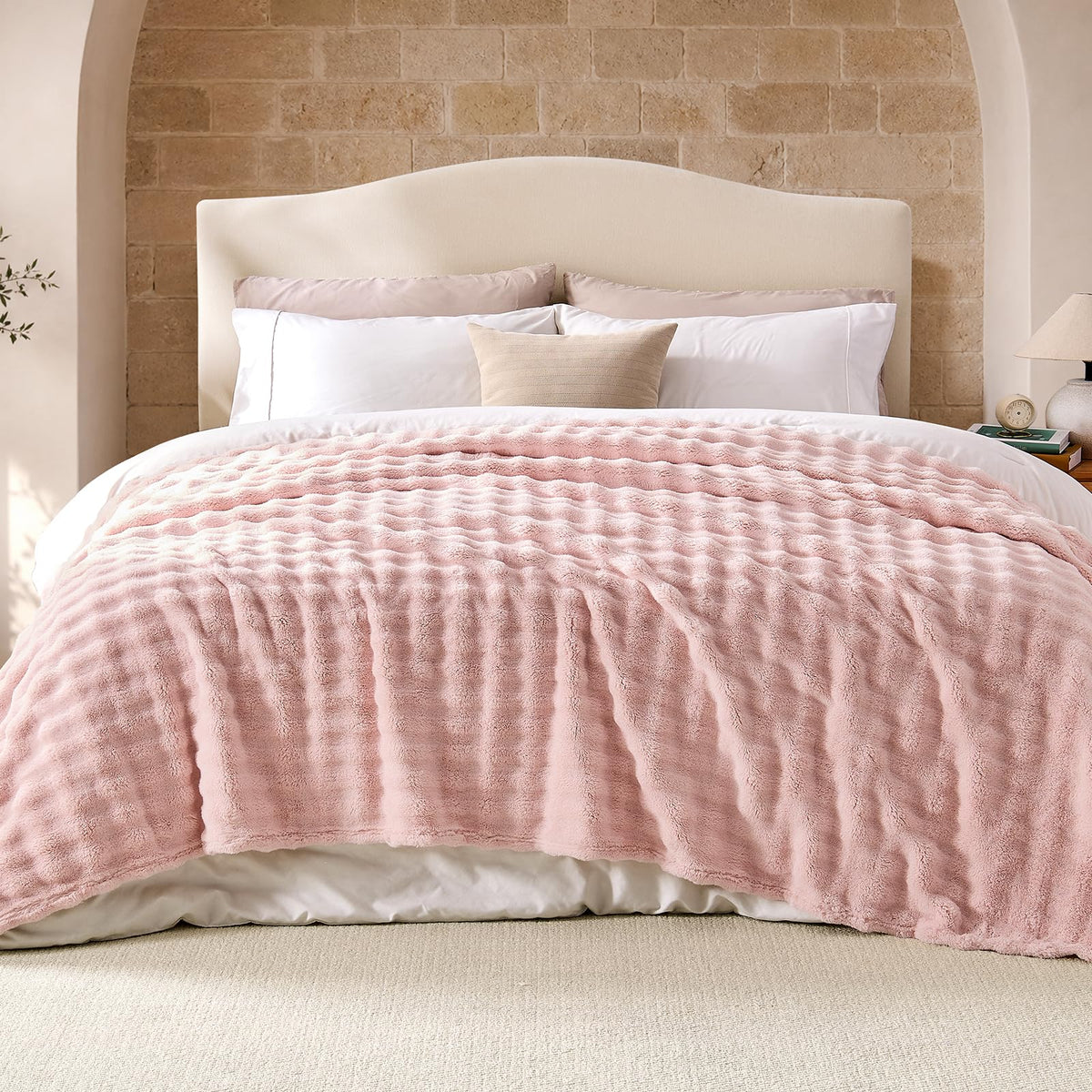 Lotus Karen 3D Bubble Fleece Blanket for Couch - Ultra Soft Fluffy White Throw Blanket for Sofa Bedroom, Lightweight Cozy Throw for All Season, Adults Women Kids Off White, 50"x60"