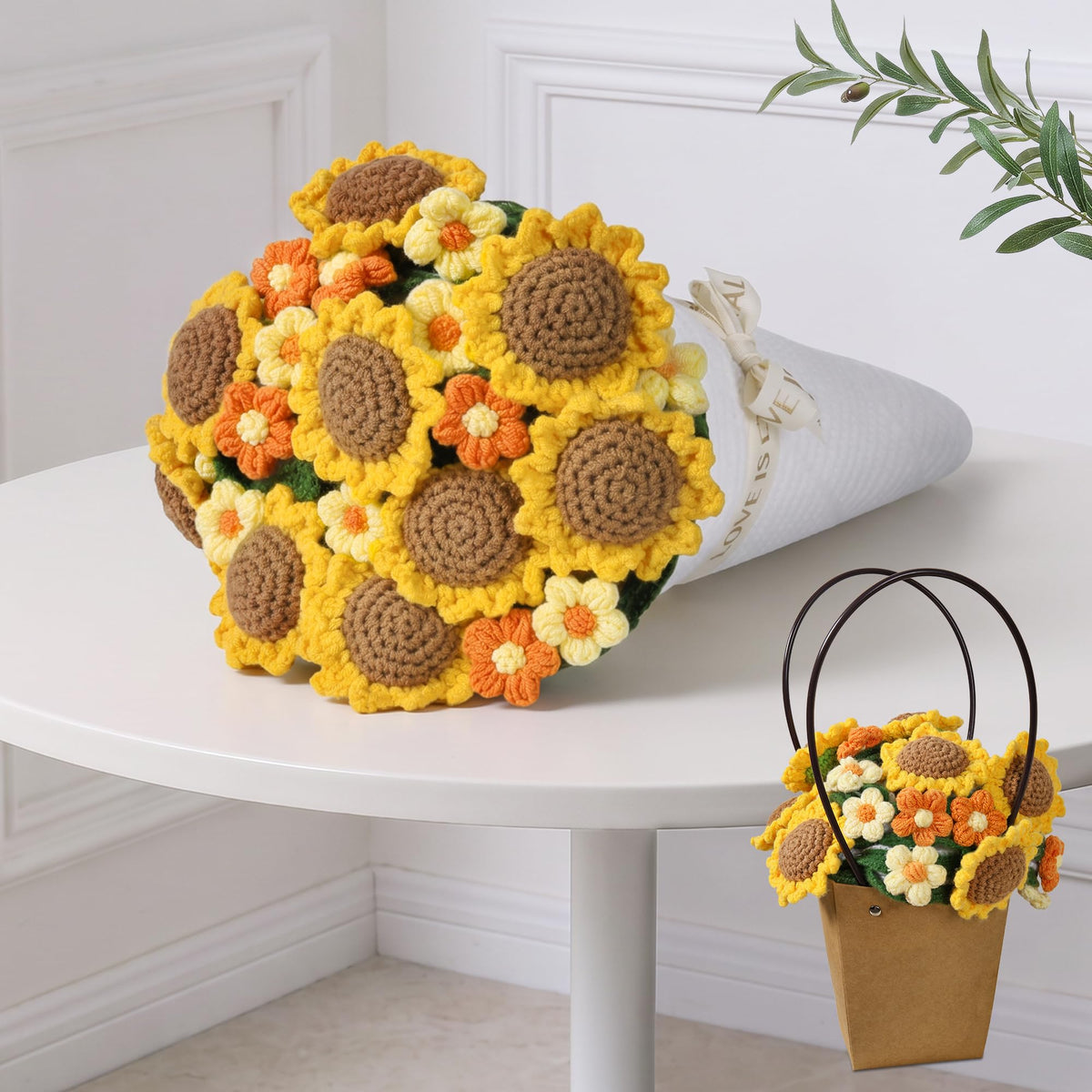 Ivydale 43inch Sunflowers Crochet Blanket Knitted Flower Bouquet Throw