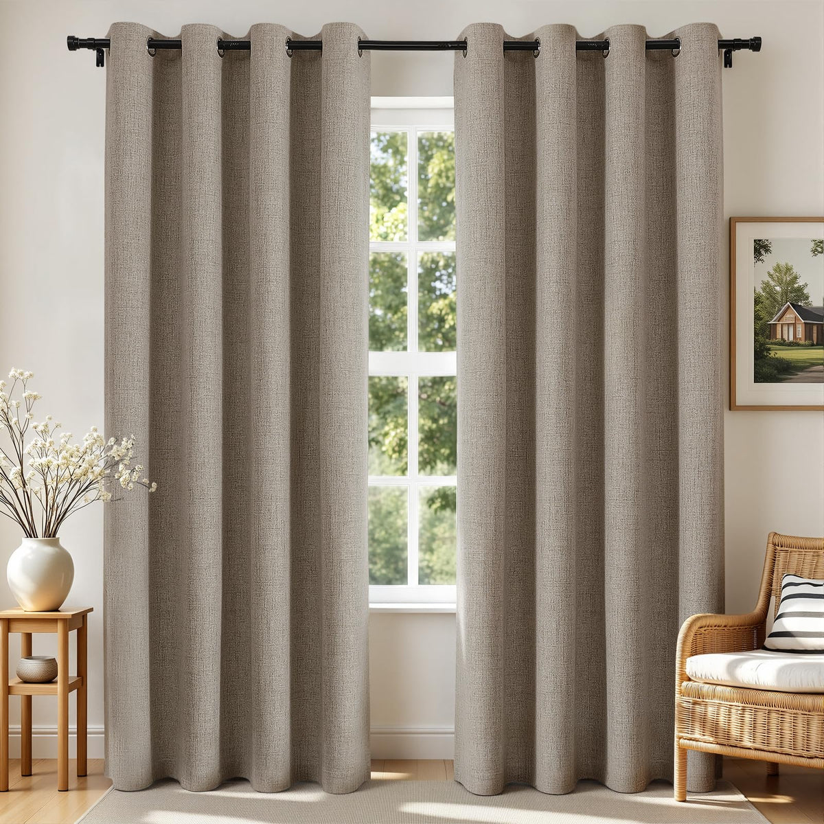 Joydeco Blackout Curtains 84 Inch Long, Linen Black Out Curtains for Bedroom 2 Panels with Grommet, Thermal Insulated, Noise Reducing Room Darkening Drapes Privacy Protection for Living Room Window