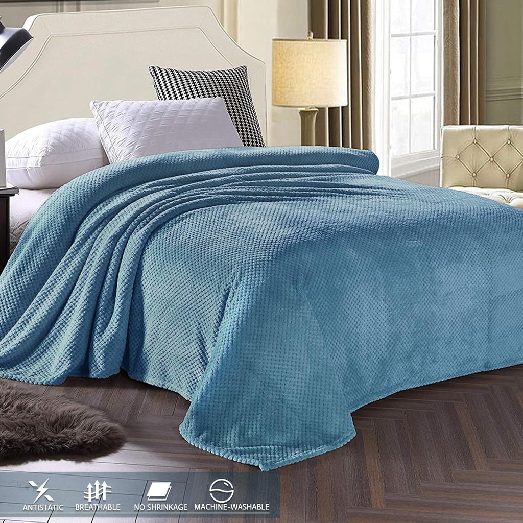 Exclusivo Mezcla Large Waffle Fleece Throw Blanket for Couch, Slate Blue