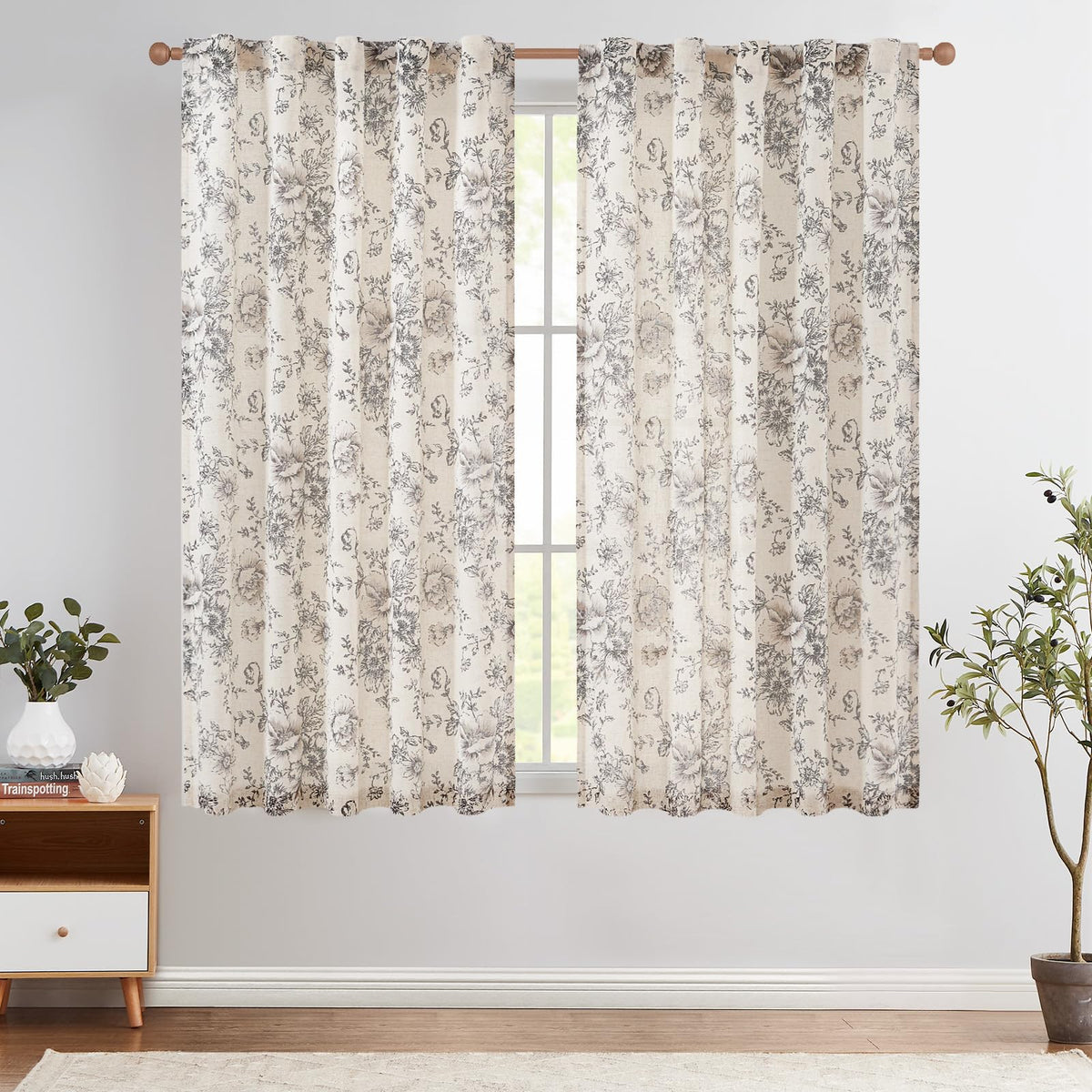 jinchan Vintage Floral Linen Curtains 84 Long for Living Room 2 Panels