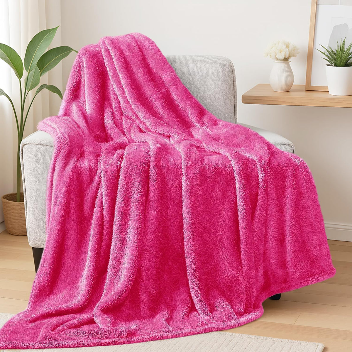 Exclusivo Mezcla Fuzzy Large Fleece Throw Blanket for Couch, Dusty Pink