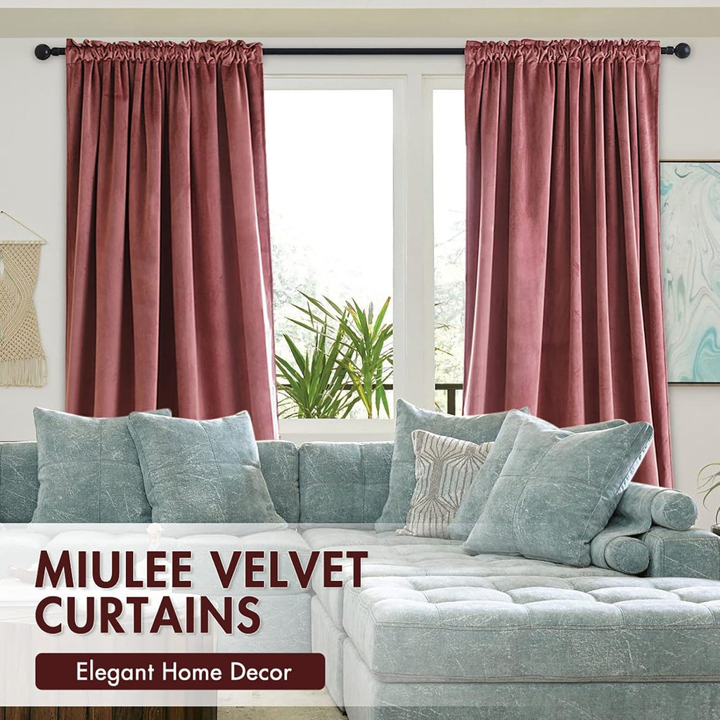 MIULEE Dusty Rose Pink Velvet Room Darkening Curtains for Bedroom W52 x L84