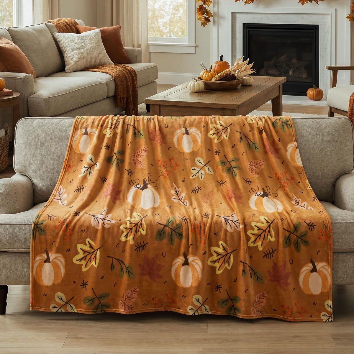 Autumn Harvest Flannel Throw Blanket, W50 x L70in
