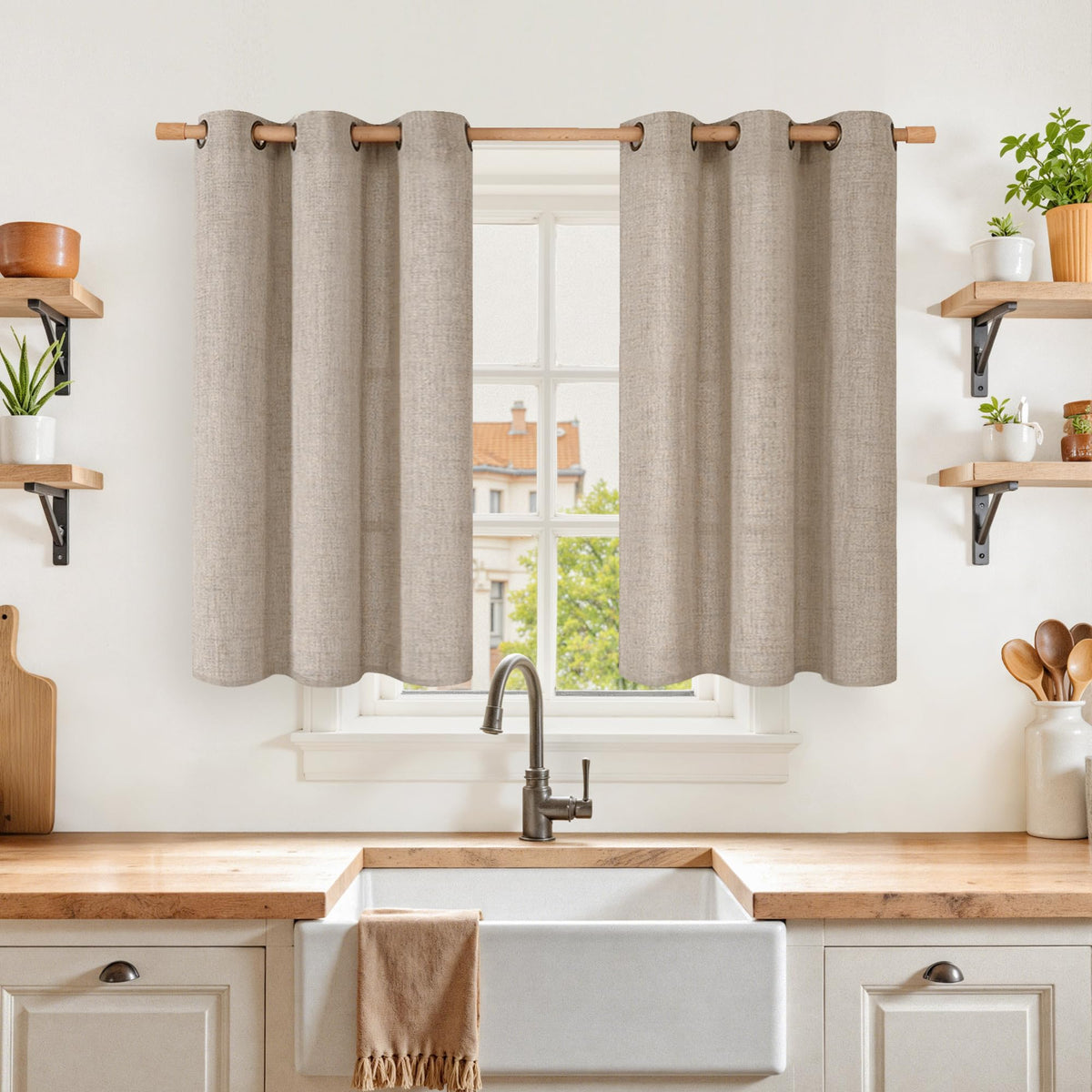 YoungsTex Linen Semi Sheer Curtains 63 Inch Length, Light Filtering Drapes