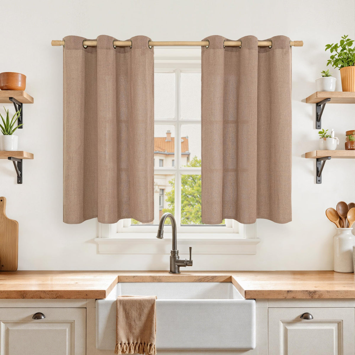YoungsTex Linen Semi Sheer Curtains 63 Inch Length, Light Filtering Drapes