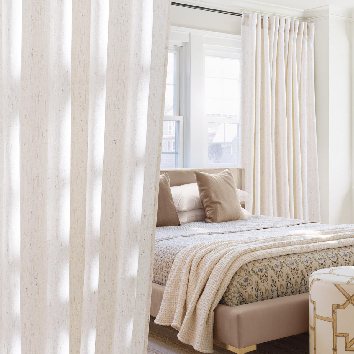 NICETOWN Flax Sheer Linen Curtains for Living Room 95 inch Long 2 Panels, Rod Pocket & Back Tab Semi Sheer Drapes Privacy Added with Light Filtering for Bedroom/Living Room, Natural, W55 x L95