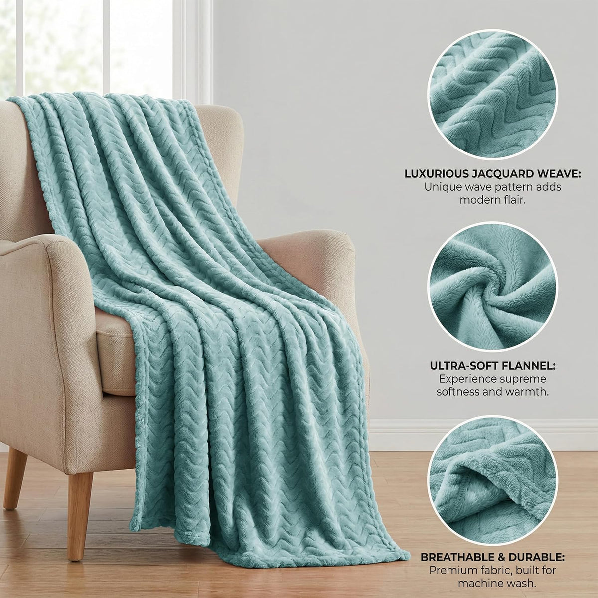 Exclusivo Mezcla Large Fleece Throw Blanket for Couch, Sofa, Celadon