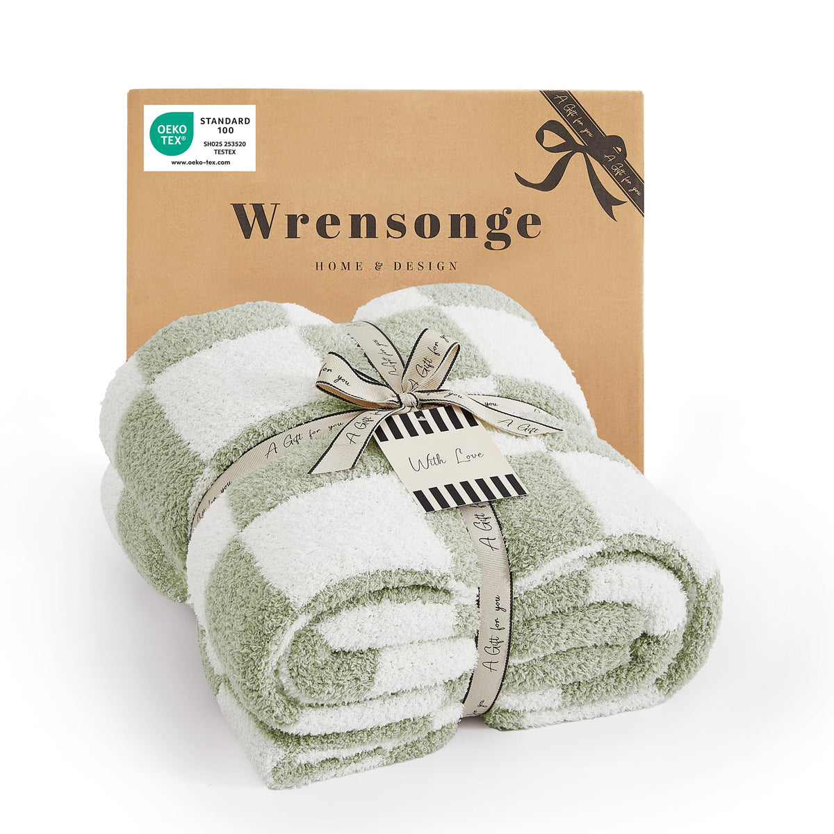 WRENSONGE Soft Checkered Throw Blanket for Couch-Cozy Warm Knitted Blankets