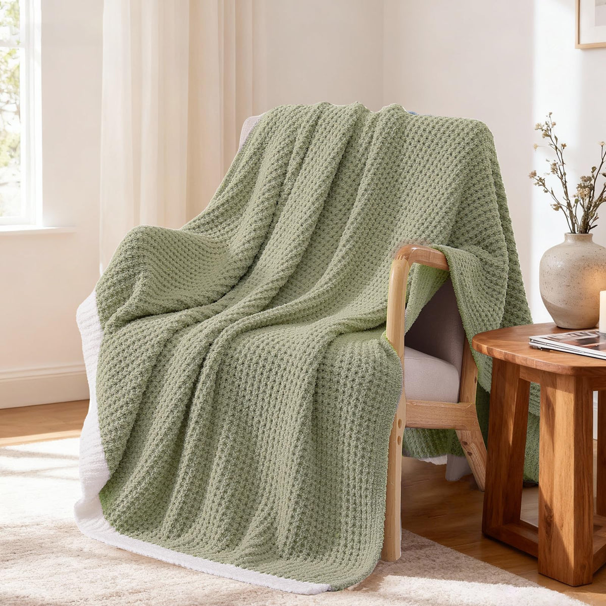 WRENSONGE Soft Checkered Throw Blanket for Couch-Cozy Warm Knitted Blankets