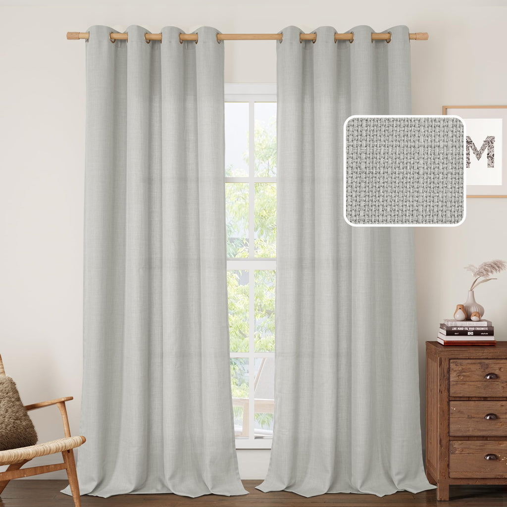 LAMIT Cream Ivory Linen Semi Sheer Curtains 84 inch Length for Bedroom
