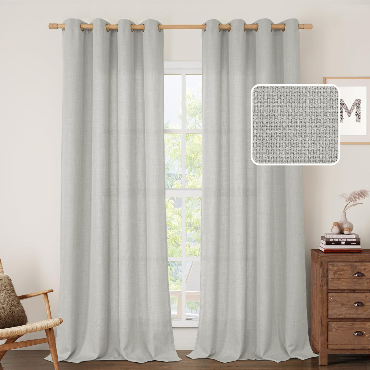 LAMIT Cream Ivory Linen Semi Sheer Curtains 84 inch Length for Bedroom