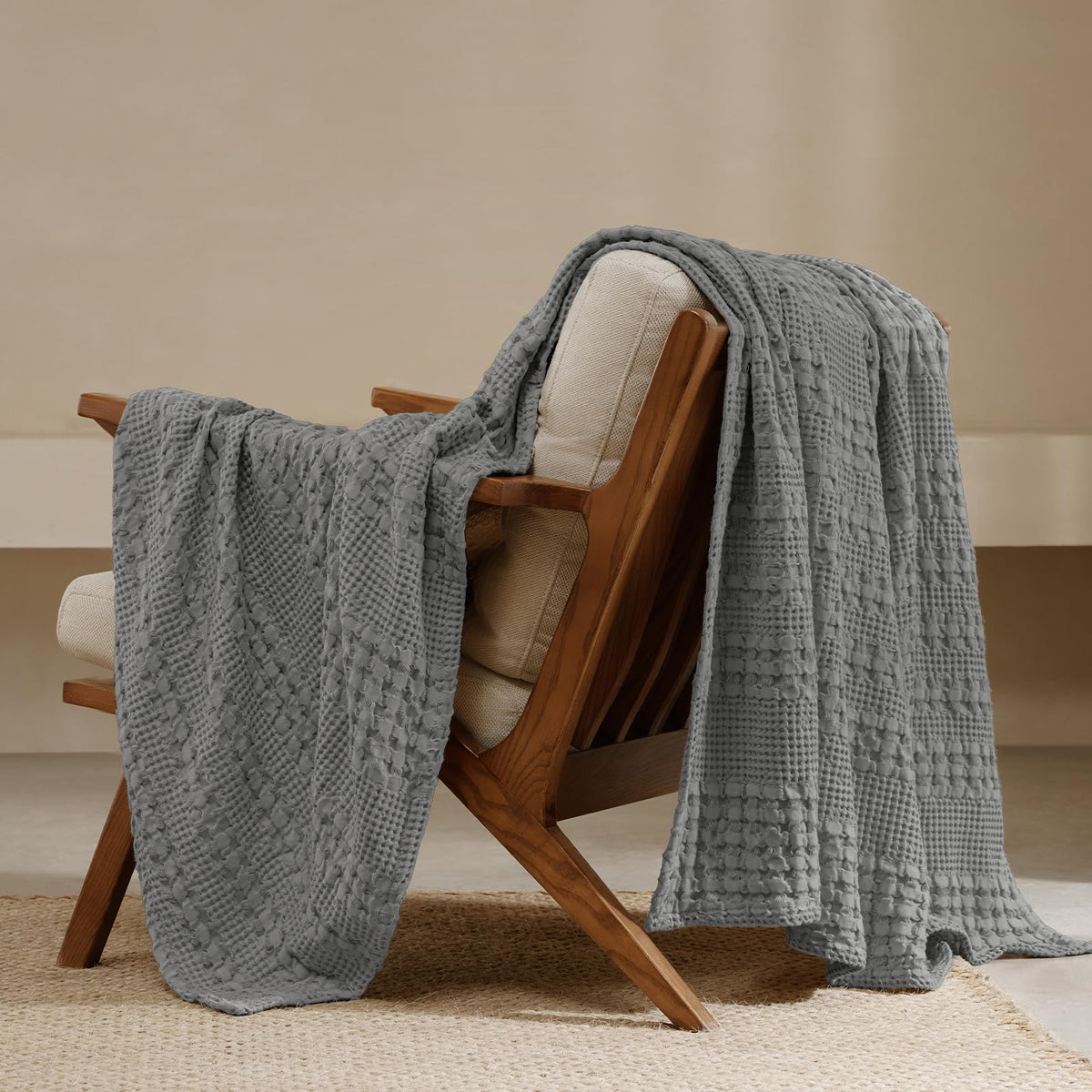 PHF Lightweight 100% Cotton Waffle Throw Blanket for Couch, Light Taupe
