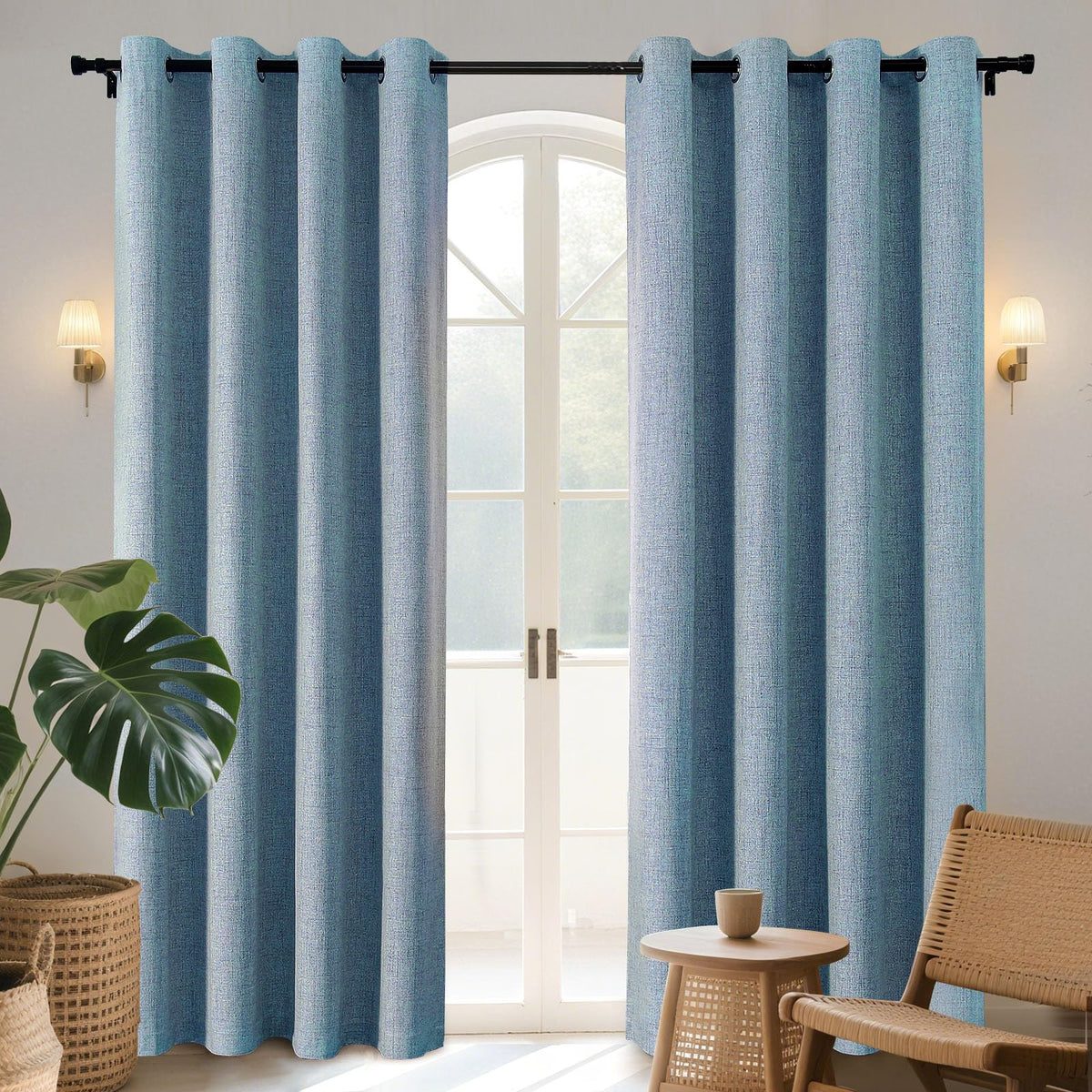Joydeco Blackout Curtains 84 Inch Long, Linen Black Out Curtains for Bedroom 2 Panels with Grommet, Thermal Insulated, Noise Reducing Room Darkening Drapes Privacy Protection for Living Room Window