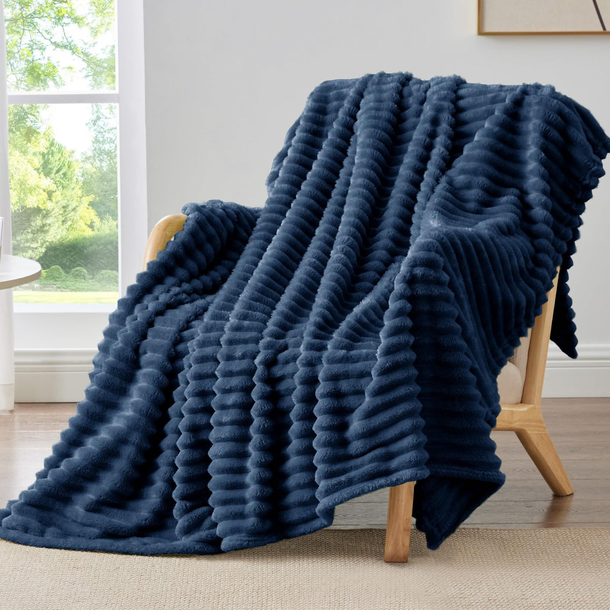 BEDELITE Ribbed Fleece Throw Blanket for Couch, Cream, 50"x60"