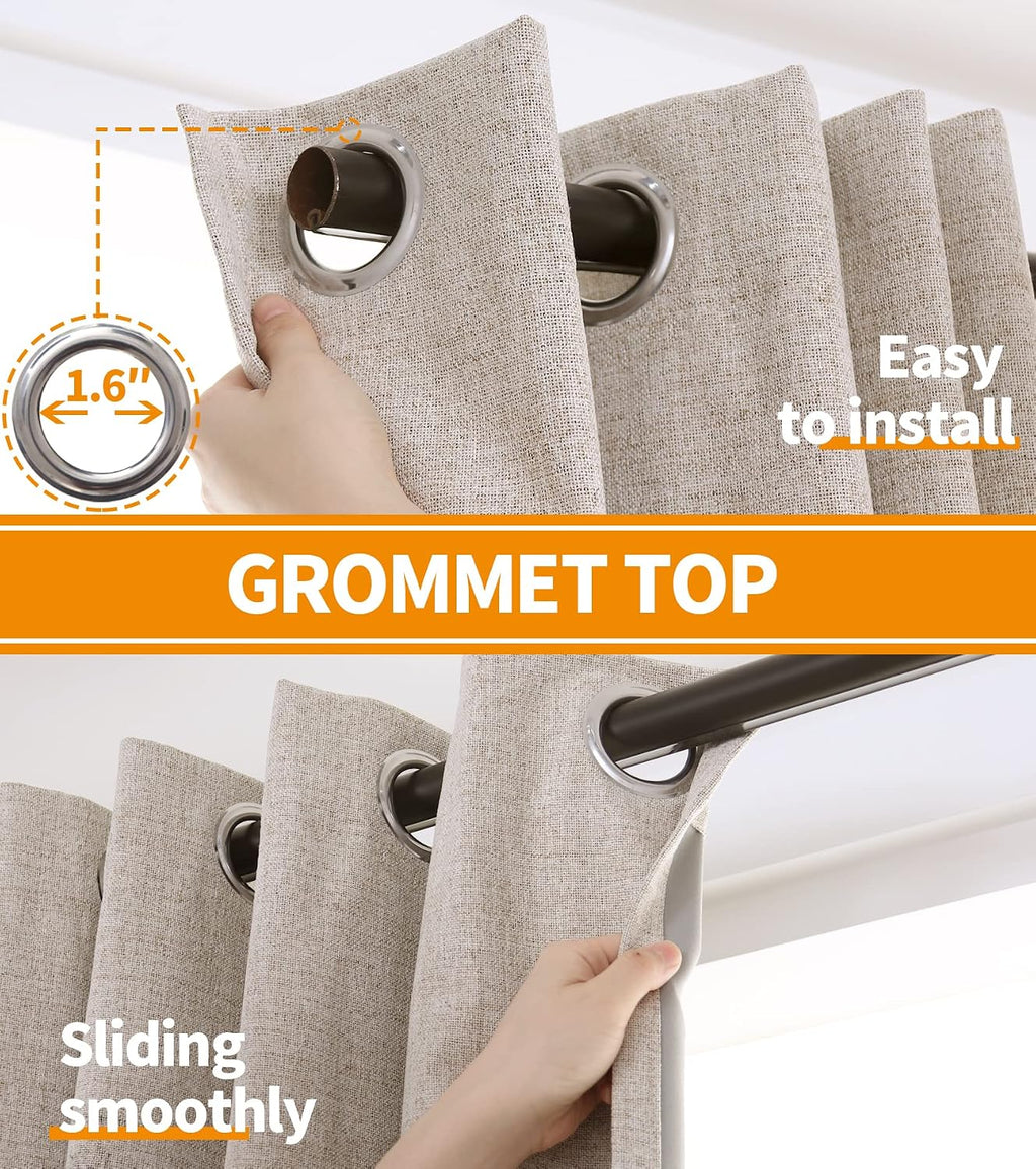 YoungsTex Linen Blackout Curtains 63 Inch Length Bedroom Beige Darkening