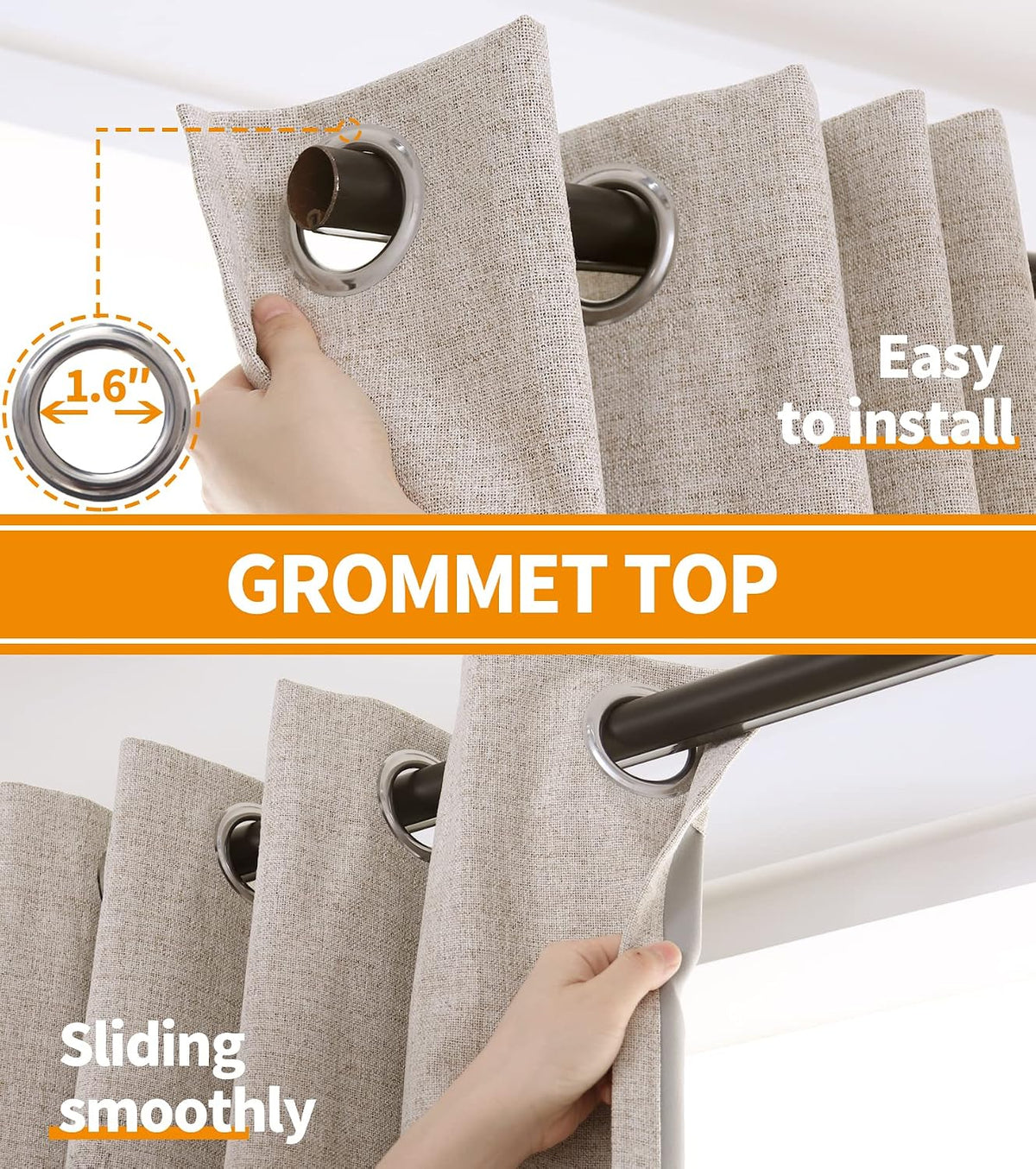 YoungsTex Linen Blackout Curtains 63 Inch Length Bedroom Beige Darkening