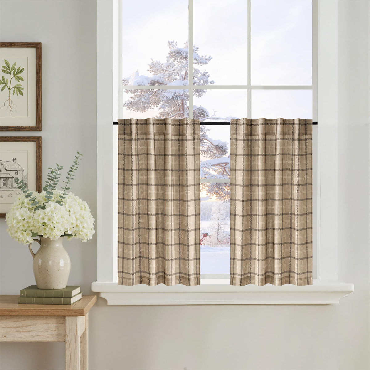 NICETOWN Moss Green Linen Plaid Curtains 96 inches Long for Bedroom