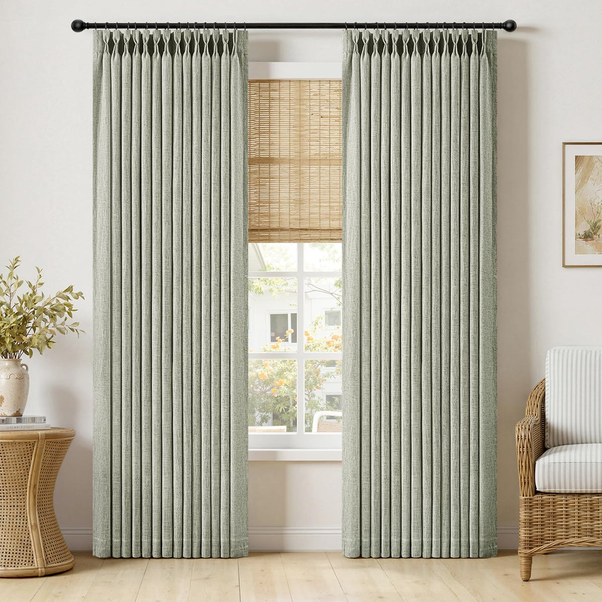 MIULEE Pinch Pleated Linen Curtains 96 Inches Long Beige White 2 Panels