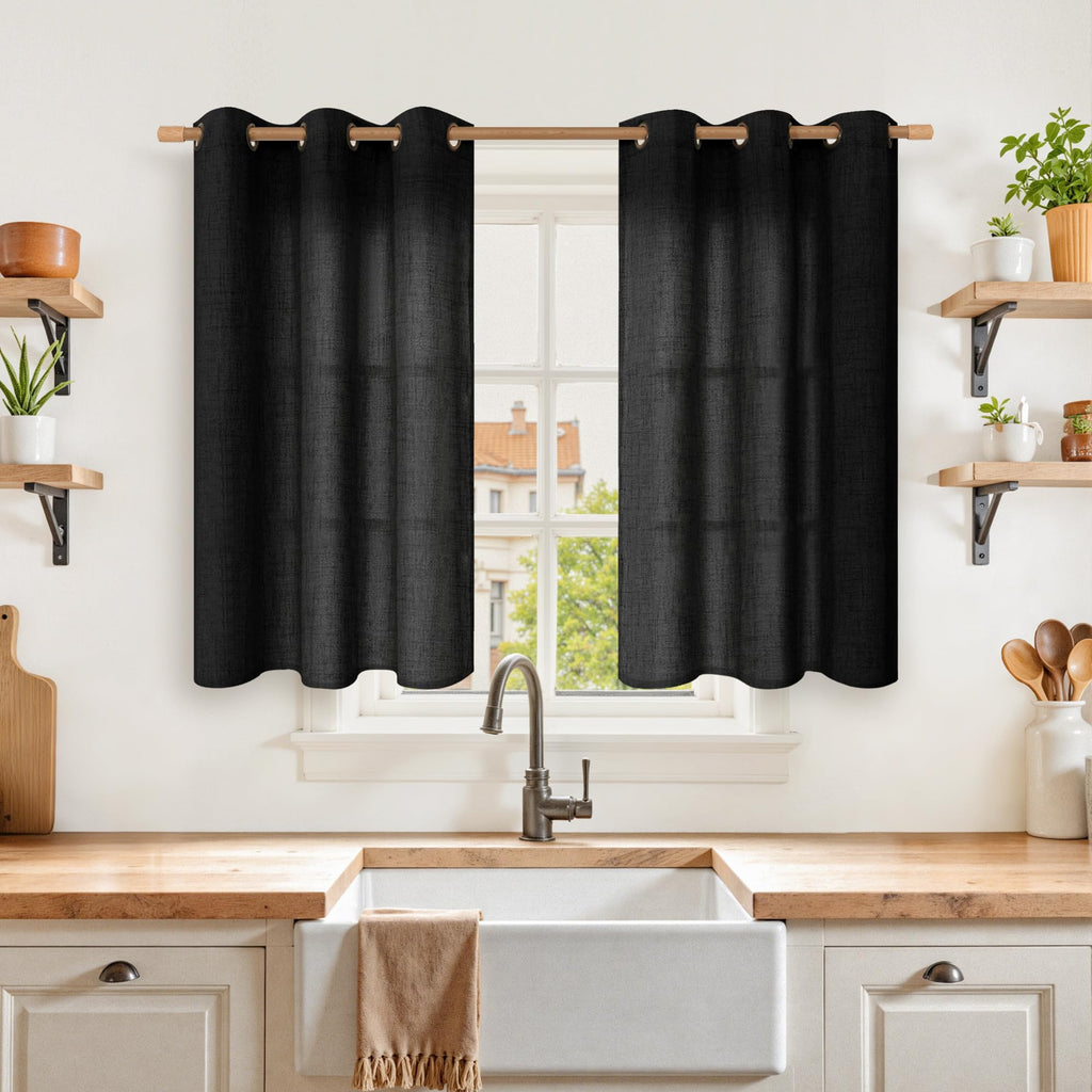 YoungsTex Linen Semi Sheer Curtains 63 Inch Length, Light Filtering Drapes