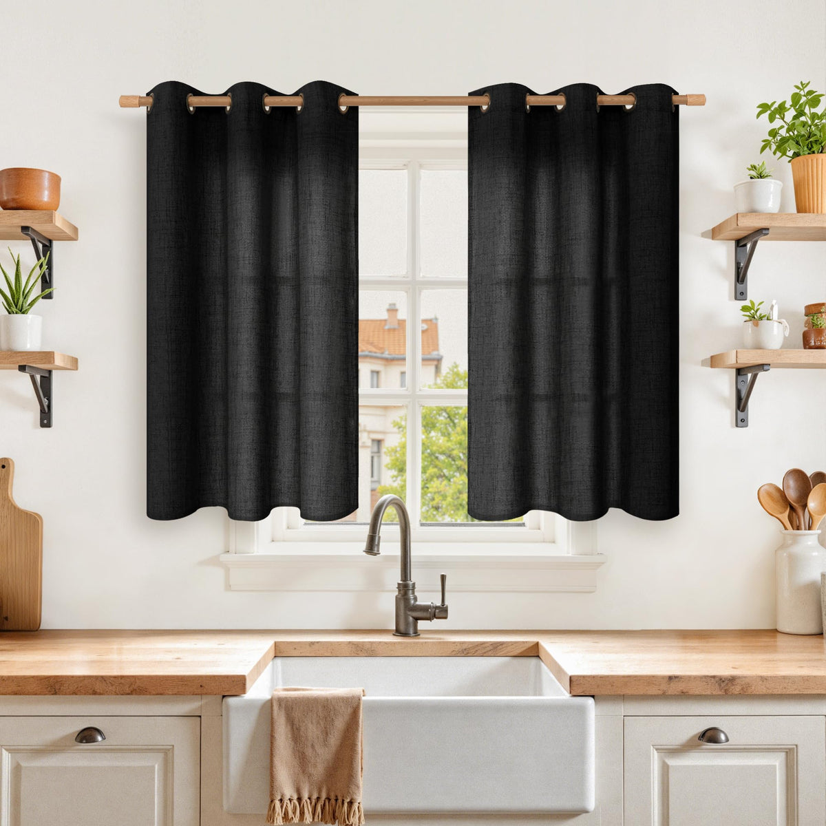 YoungsTex Linen Semi Sheer Curtains 63 Inch Length, Light Filtering Drapes