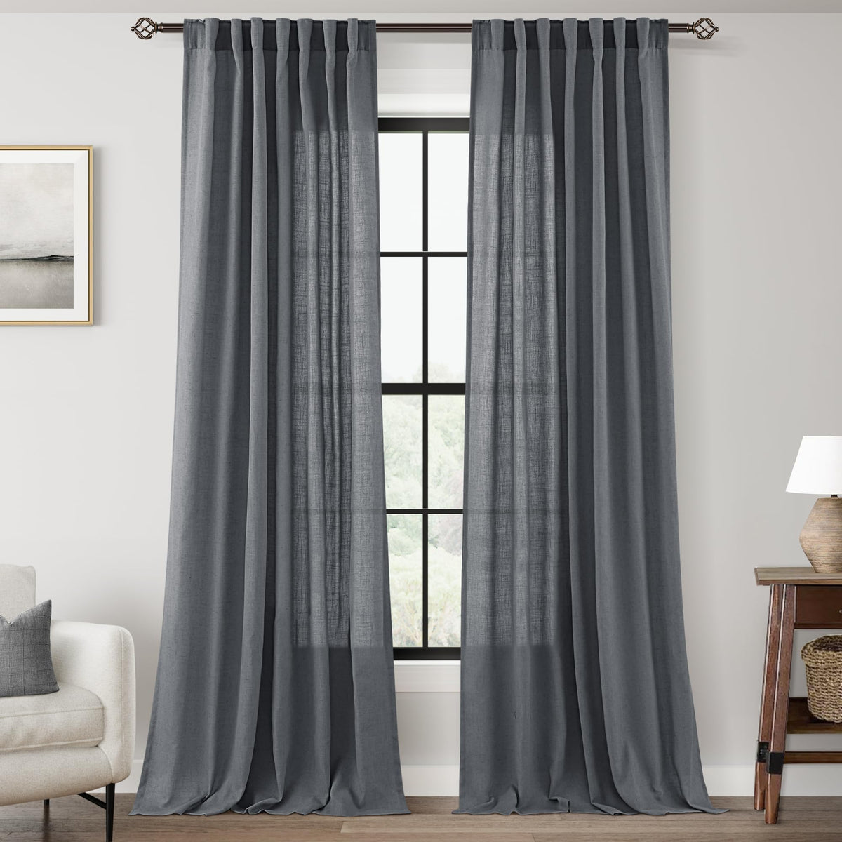96 inch Long Linen Curtains 2 Panels for Living Room Back Tab Cream Ivory Light Filtering Semi Sheer Curtain 96 inches Long Boho Farmhouse Rustic Linen Drapes Floor to Ceiling Length 8 FT
