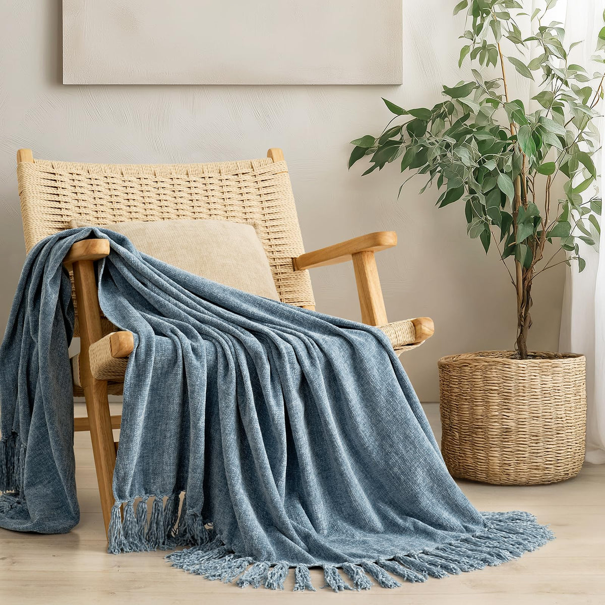 EverGrace Plaid Chenille Fall Throw Blanket, 50"x60", Harvest Orange Plaid