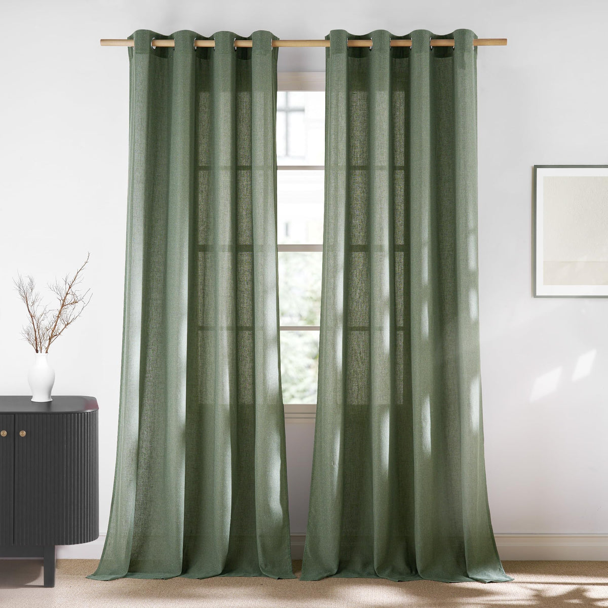 NICETOWN Natural Linen Curtains 84 inch Long 2 Panels Set, Grommet Top Thick Linen Burlap Semi Sheer Vertical Drapes Privacy Assured with Light Filtering for Bedroom/Living Room, W55 x L84