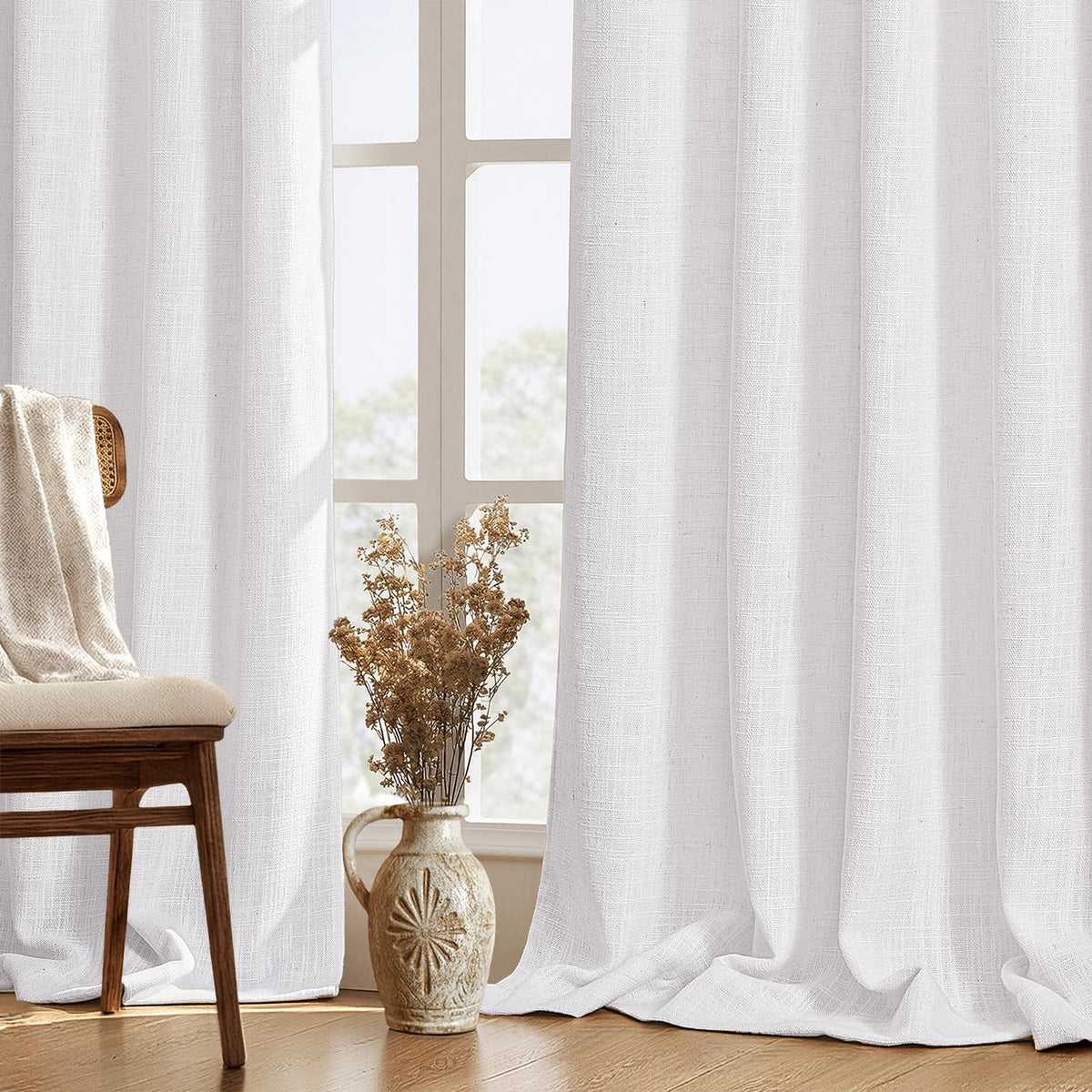 MIULEE Thick Linen Curtains, 42Wx72L, Light Blue Semi Sheer Linen Textured