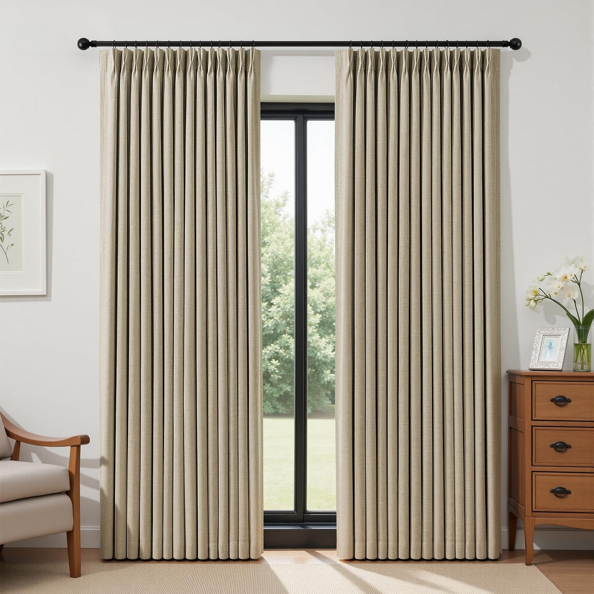 IVAPUPU Natural Linen Blend Blackout Curtains for Bedroom 108 Inch Long