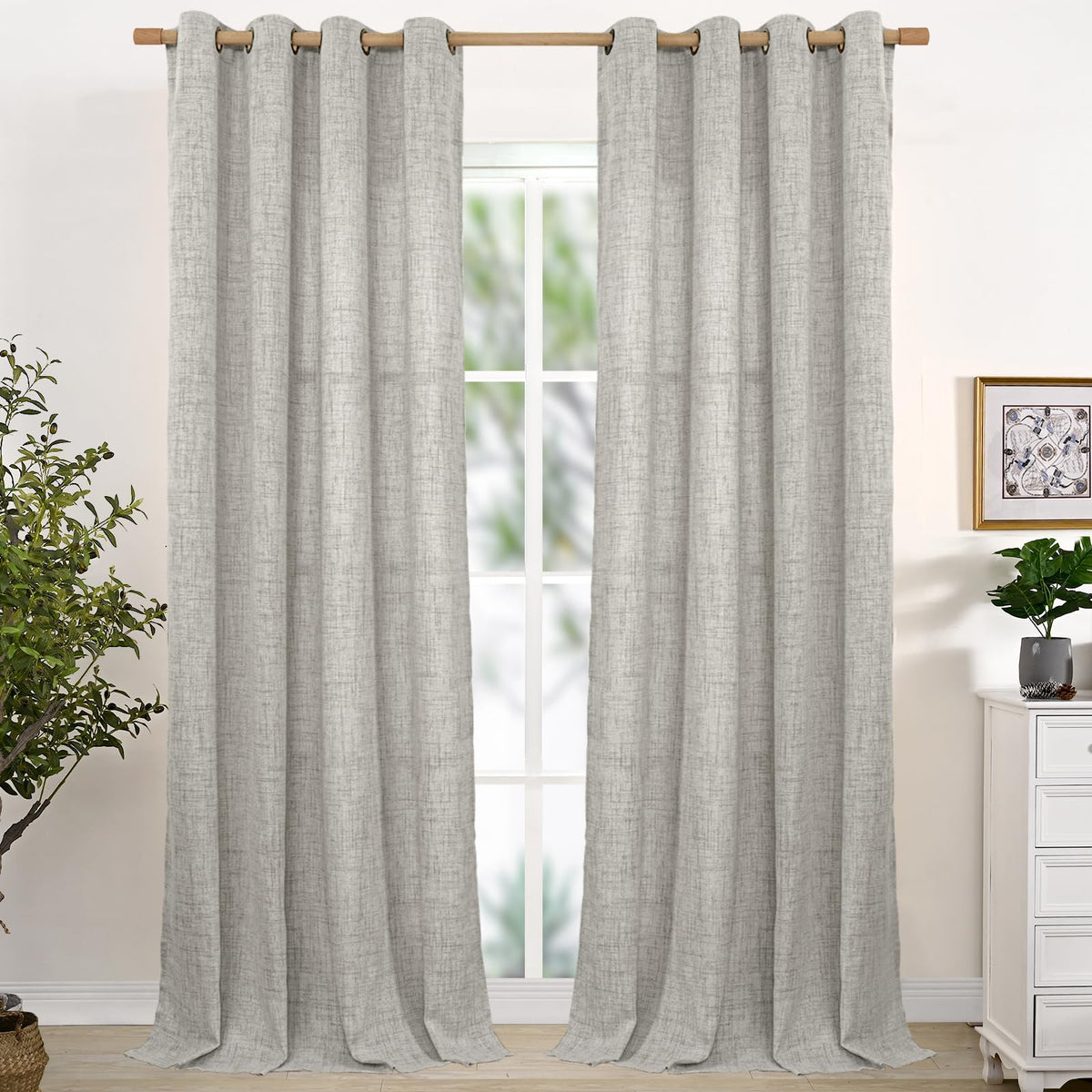 YoungsTex Linen Semi Sheer Curtains 63 Inch Length, Light Filtering Drapes