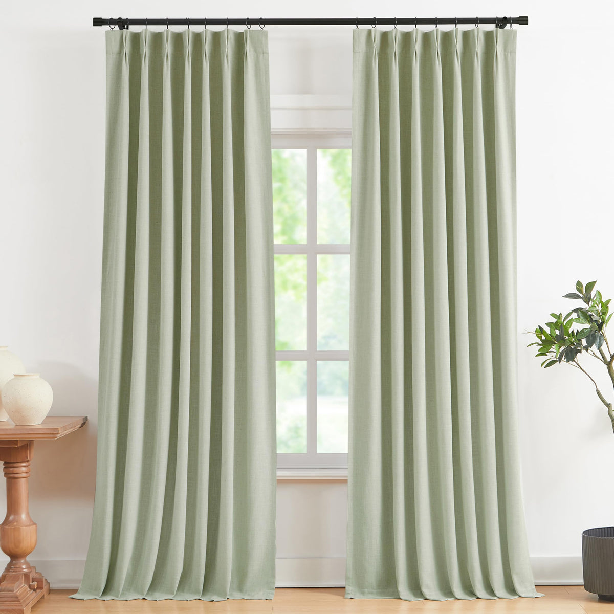 Vision Home Pinch Pleated Full Blackout Curtains Linen Blended Room Darkening Window Curtains 84 inch for Living Room Bedroom Thermal Insulated Pinch Pleat Drapes with Hooks 2 Panel 40"Wx84"L,Blue Fog